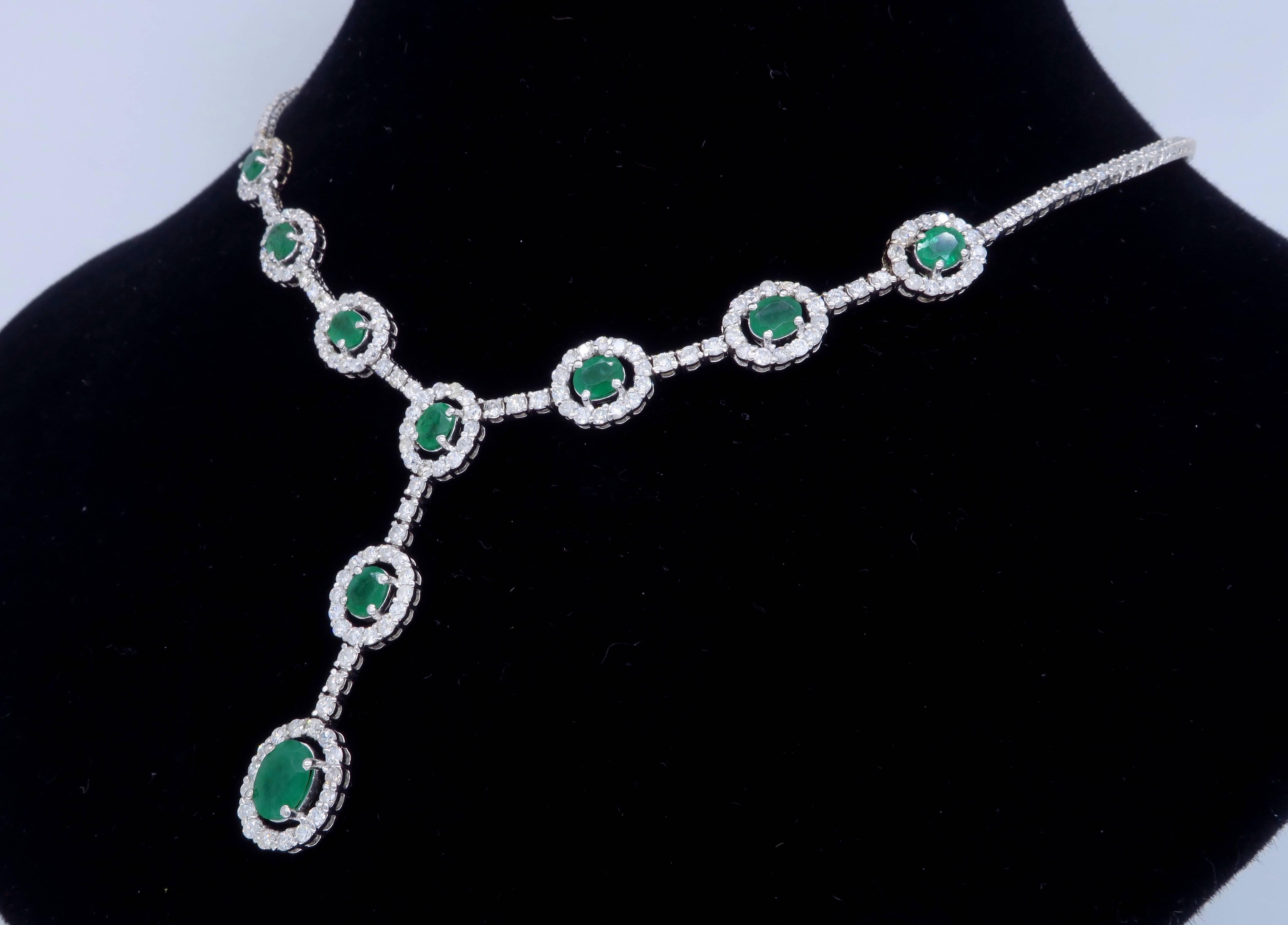 Elegant Diamond and Emerald Drop Necklace 1