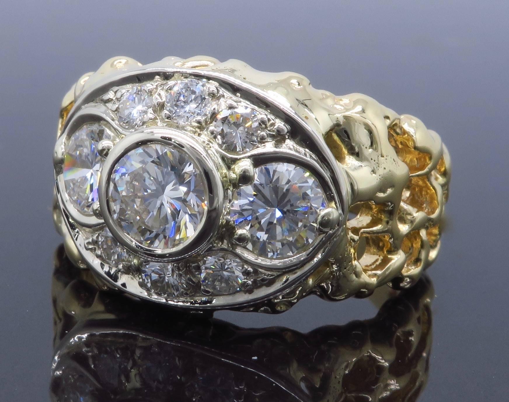 Custom Three-Stone Diamond Ring In Excellent Condition In Webster, NY