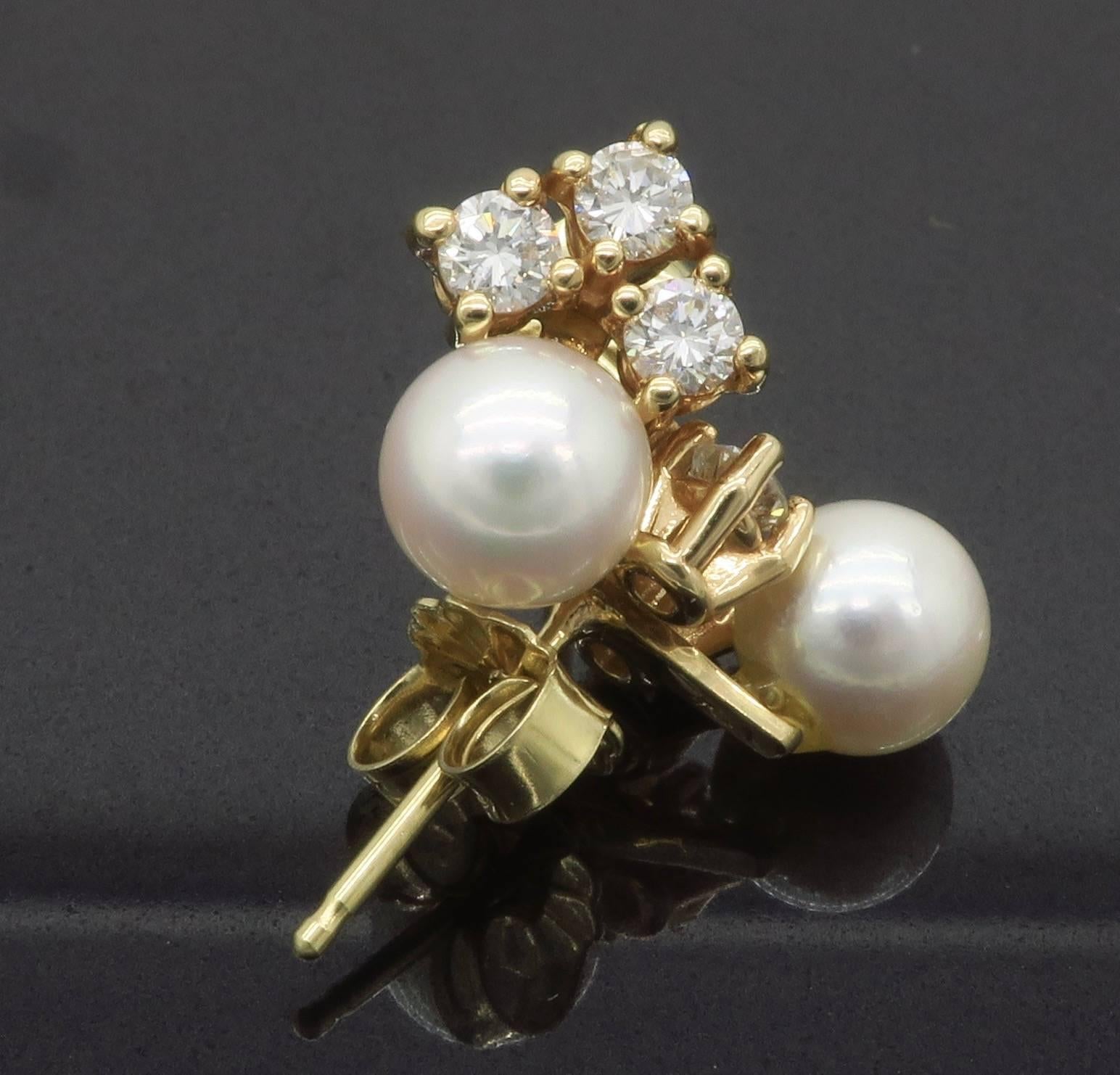 Women's or Men's Diamond and Pearl Earrings