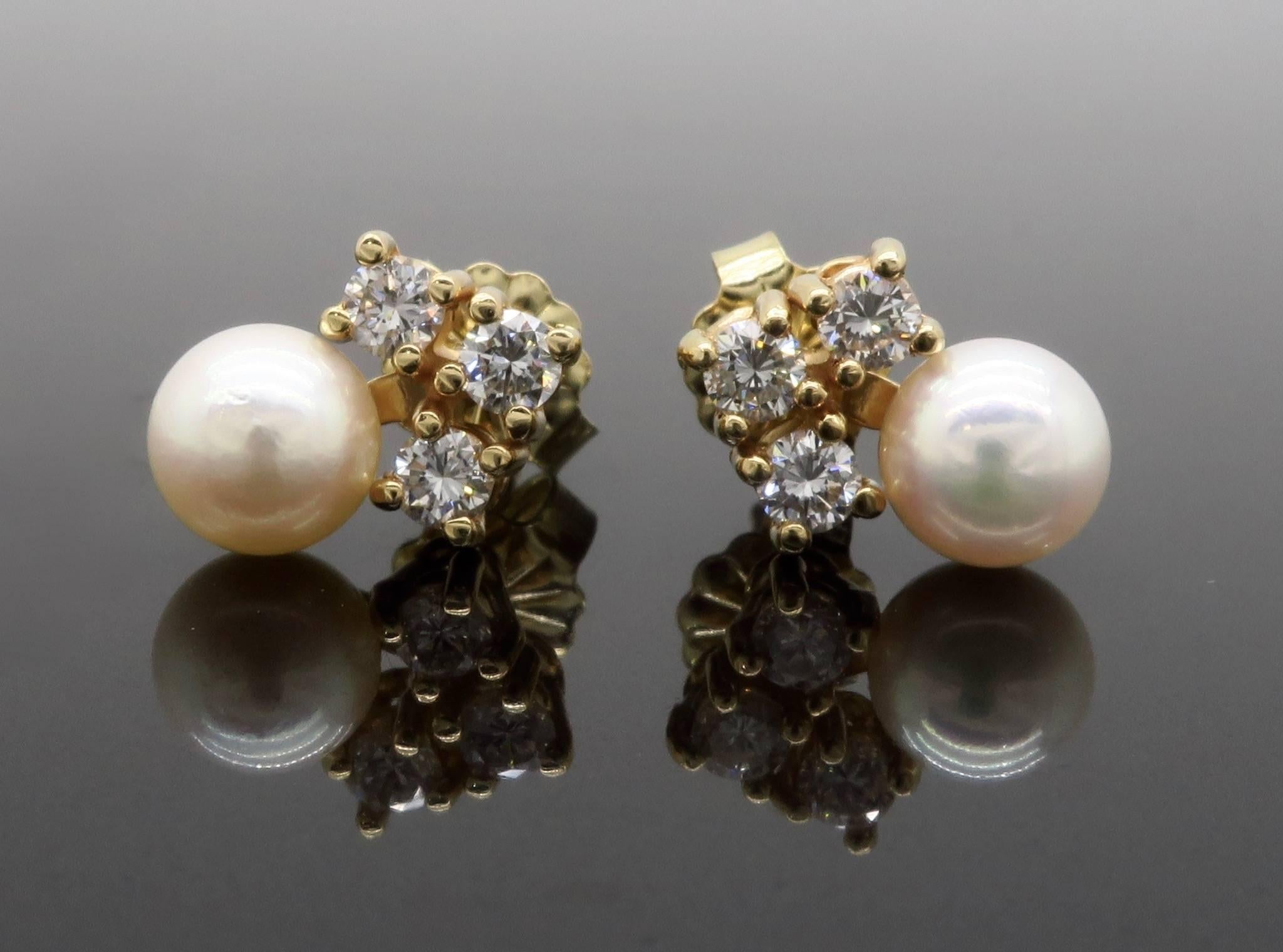 Diamond and Pearl Earrings In Excellent Condition In Webster, NY