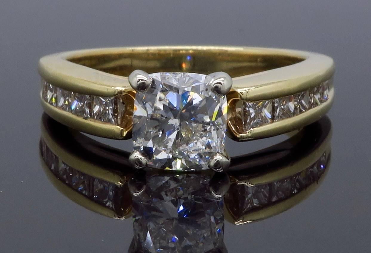 Round Cut Certified Cushion Cut Diamond Engagement Ring