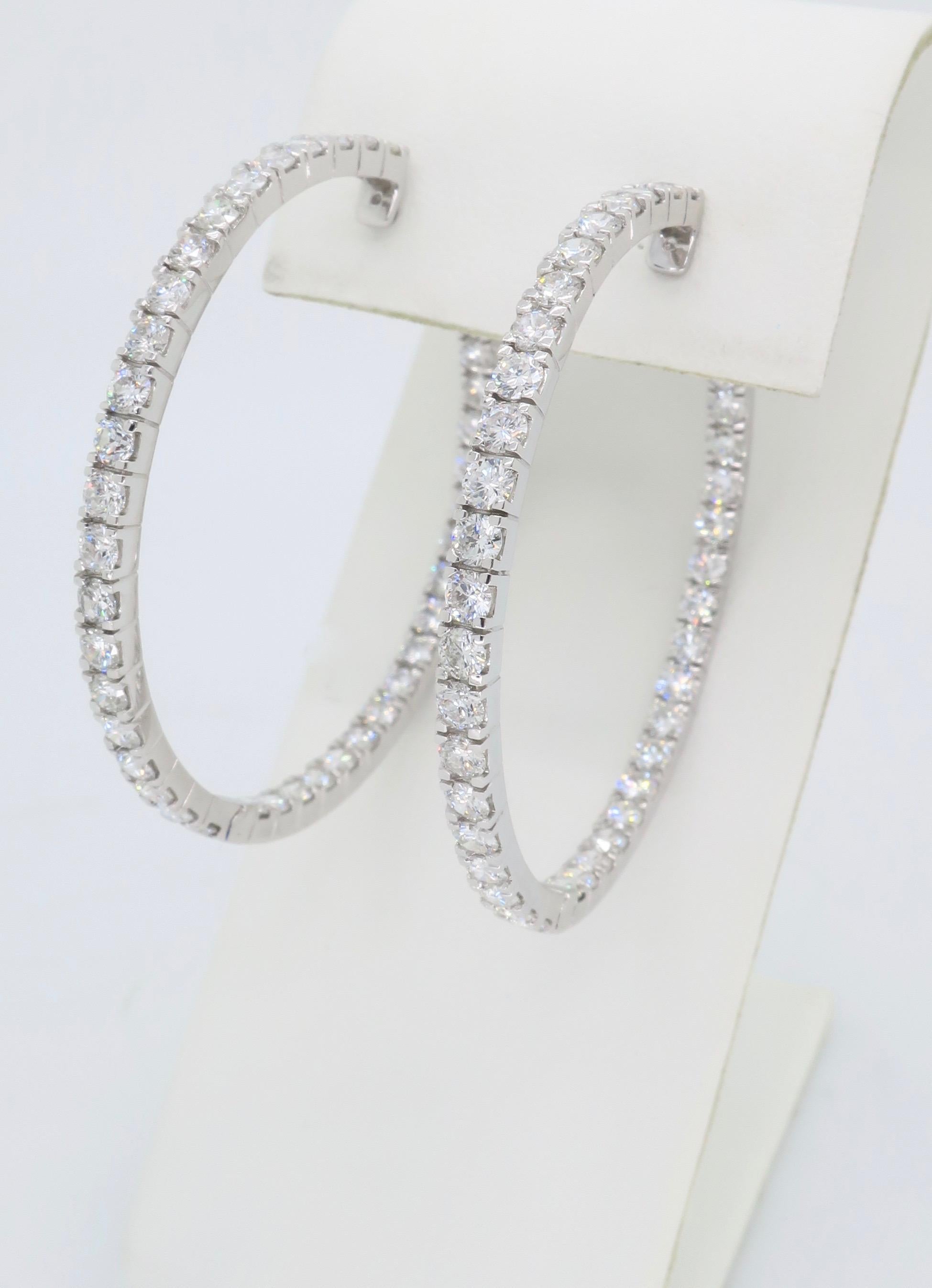 5.70 Carat Inside Out Diamond Hoop Earrings In New Condition In Webster, NY