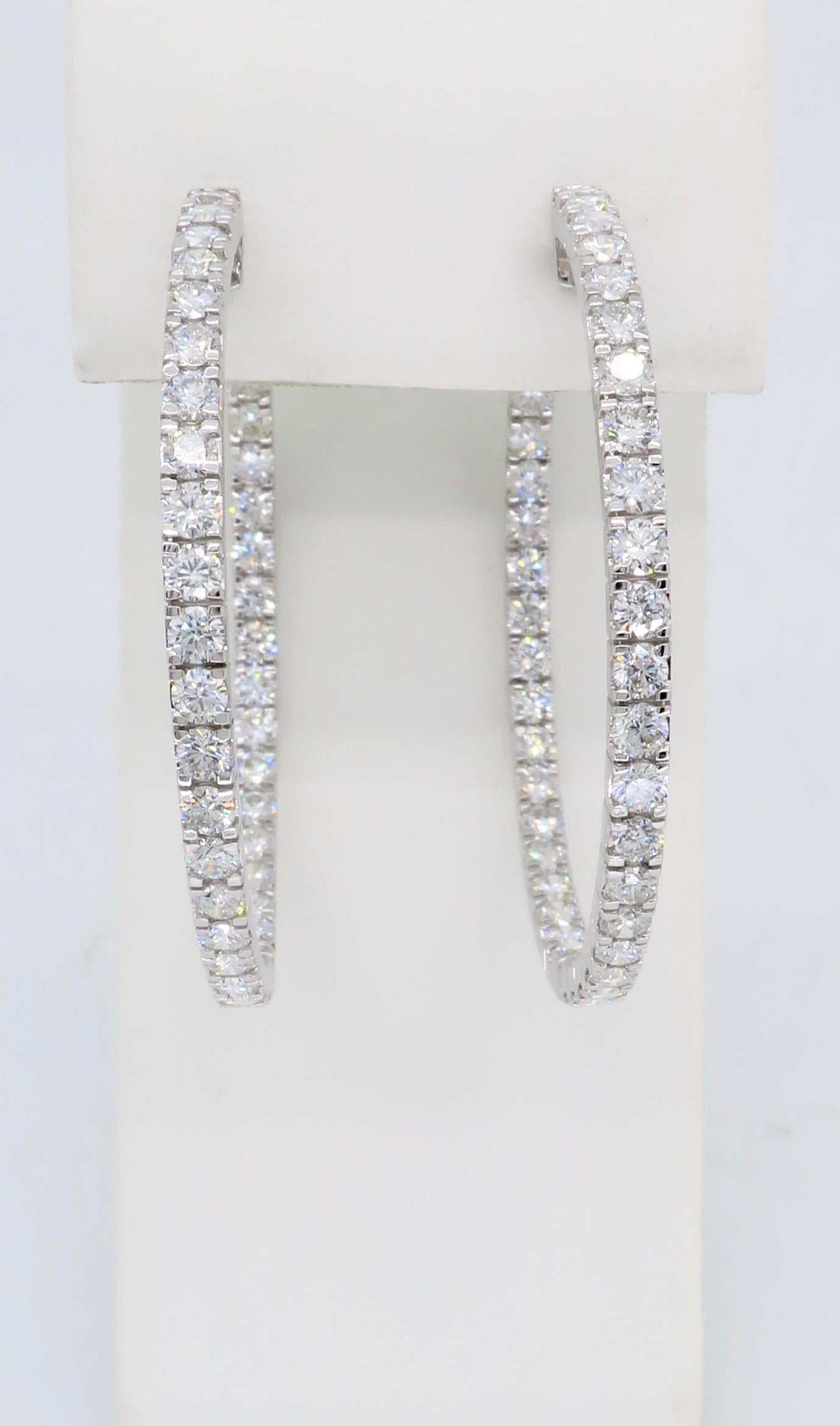 Women's or Men's 5.70 Carat Inside Out Diamond Hoop Earrings