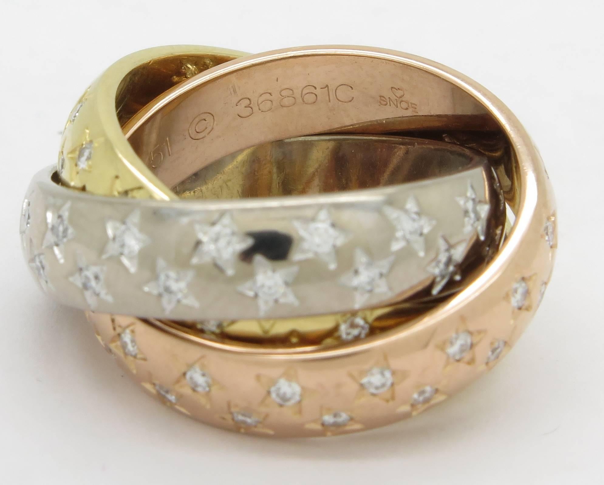 Cartier Diamond Three Color Gold Trinity Anniversary Ring 4