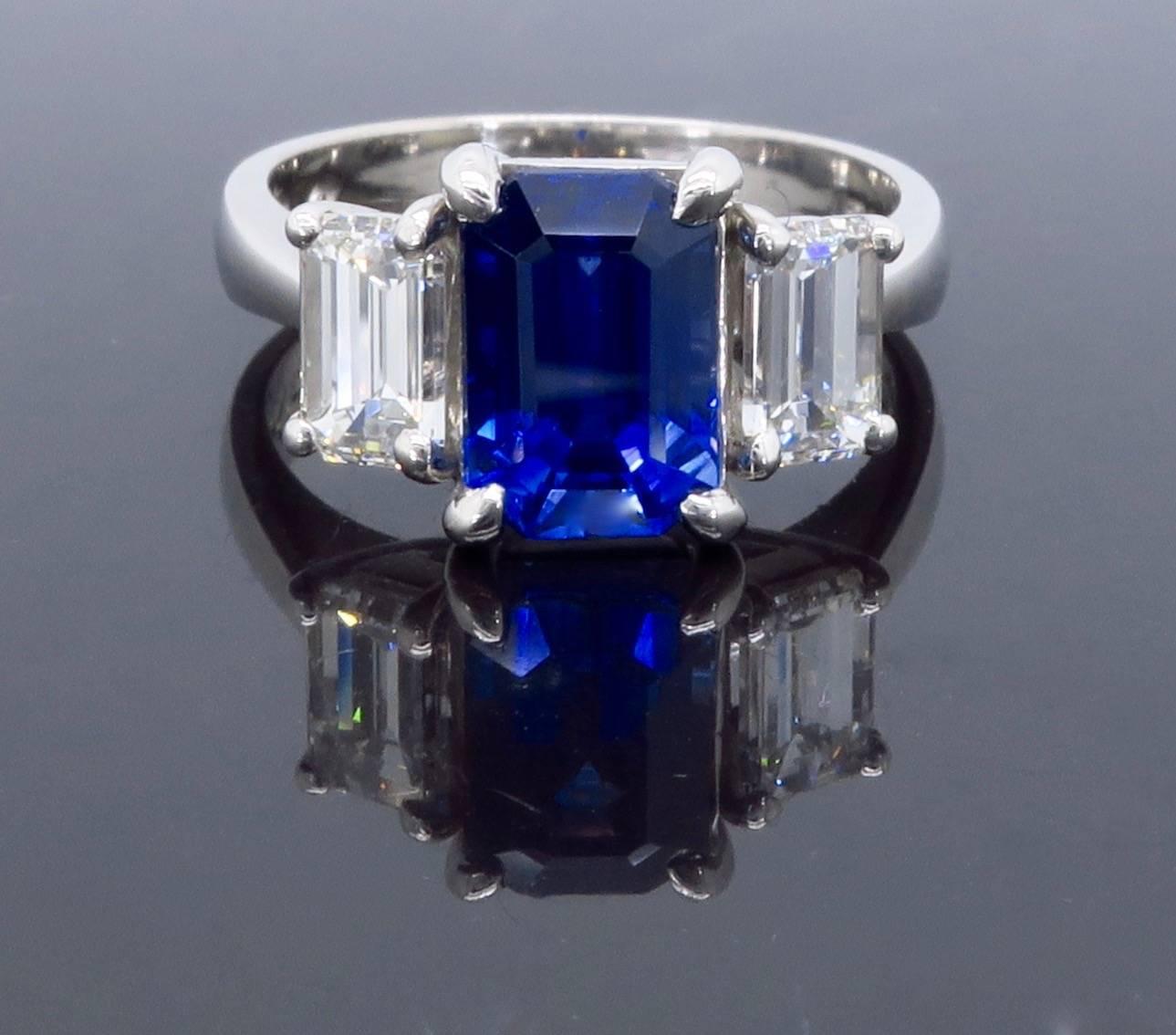 Women's JB Star Blue Sapphire Diamond Platinum Ring 