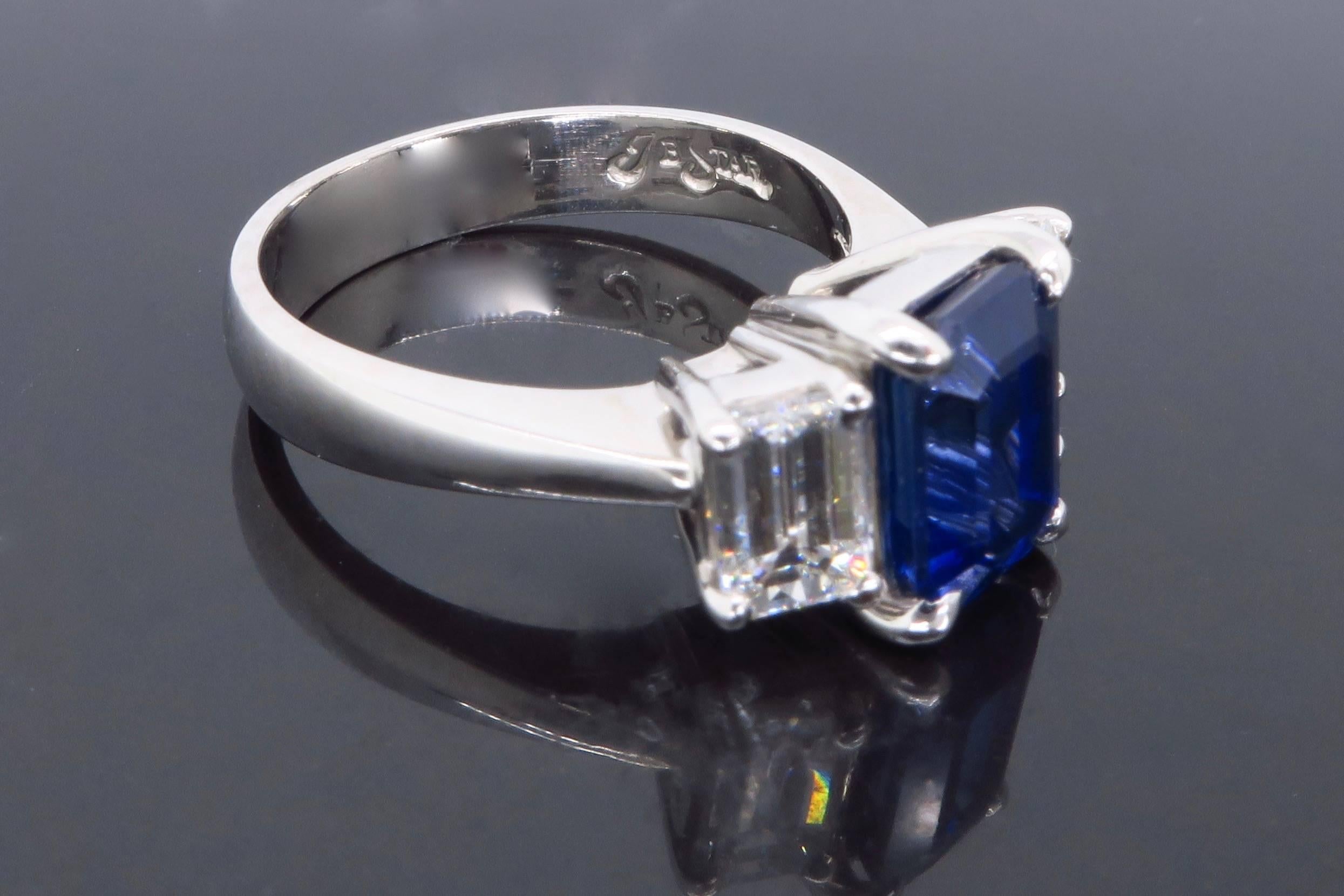 JB Star Blue Sapphire Diamond Platinum Ring  5