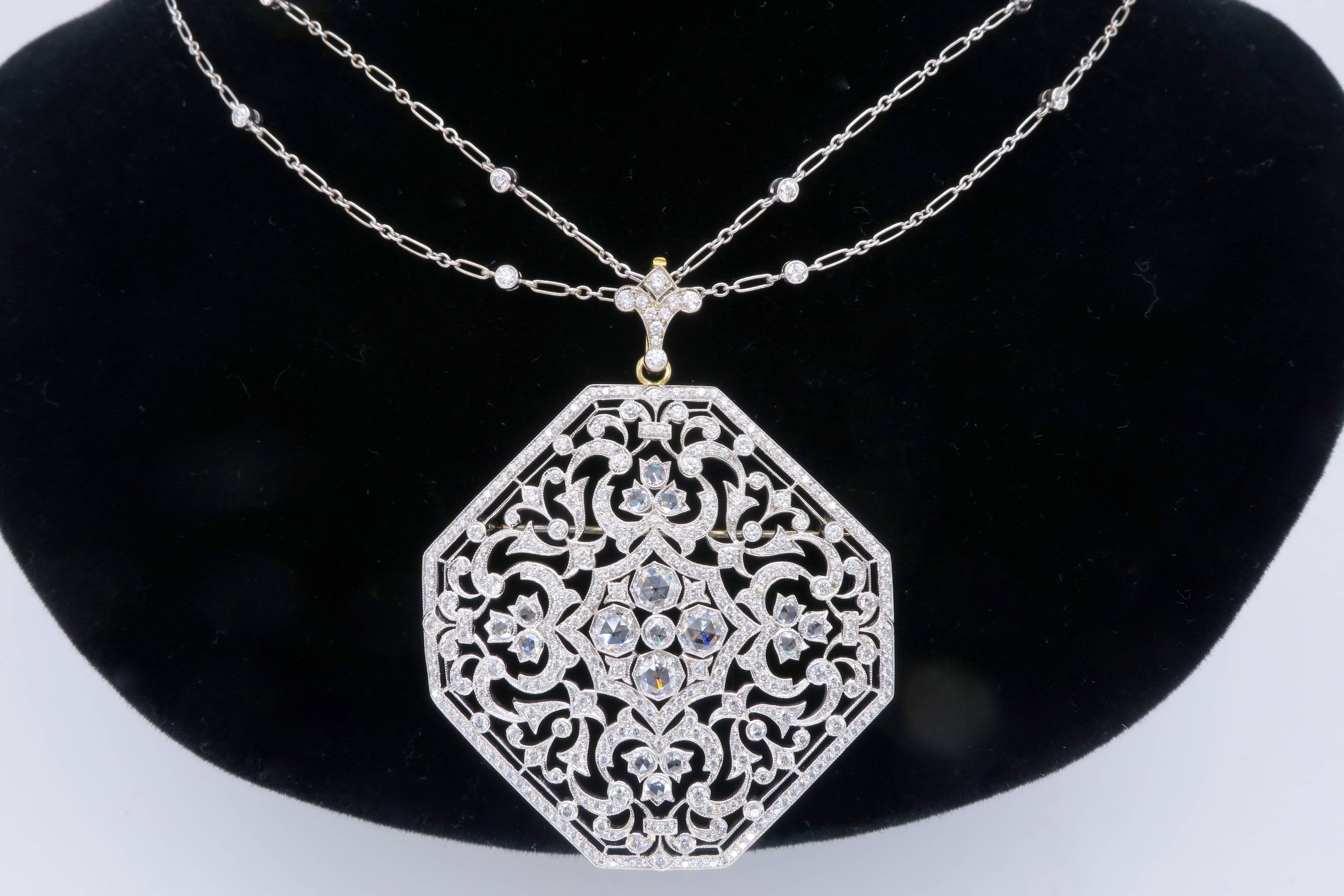 Art Deco  Kwiat Octagonal Diamond Gold Pendant 