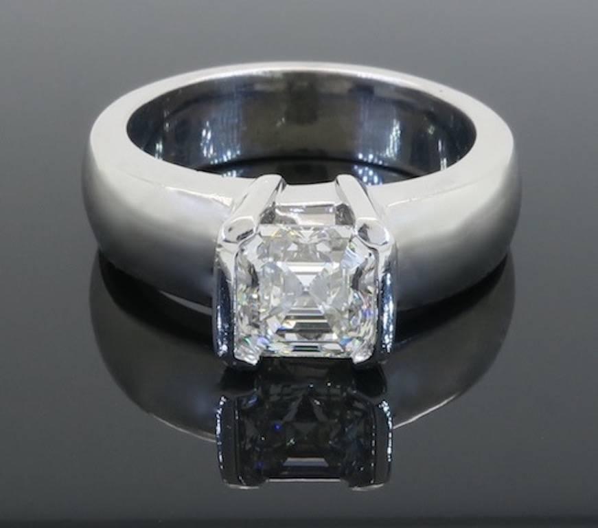 1.56 Carat GIA Square Emerald Cut Diamond Ring In Excellent Condition In Webster, NY