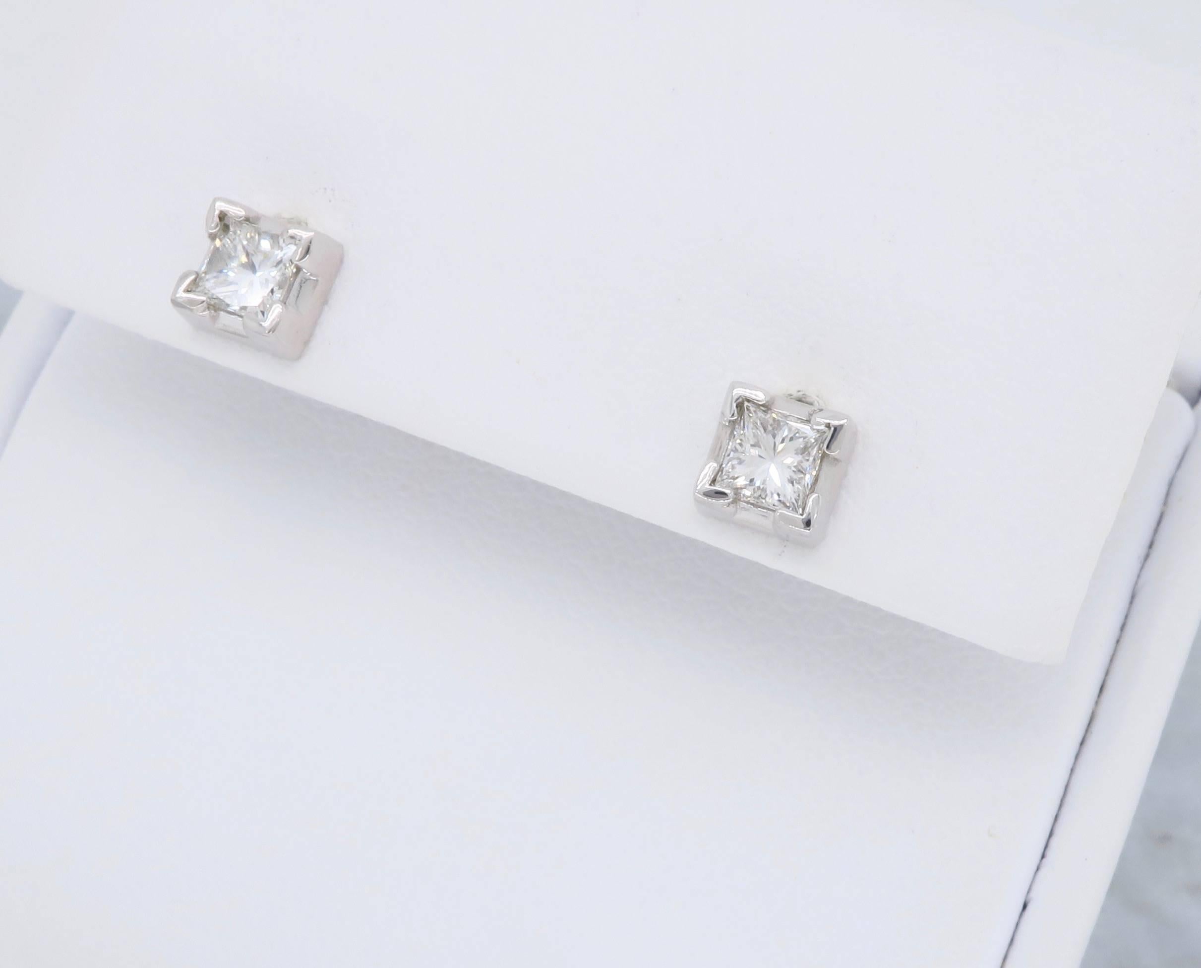 14k White Gold Princess Cut Diamond Stud Earrings 3