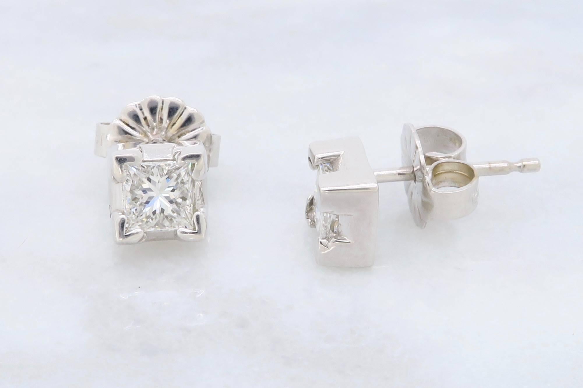 14k White Gold Princess Cut Diamond Stud Earrings 4