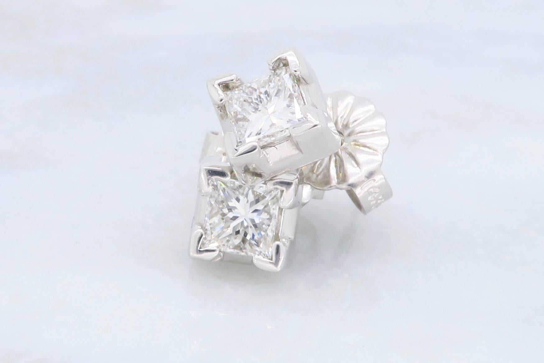 14k White Gold Princess Cut Diamond Stud Earrings 5