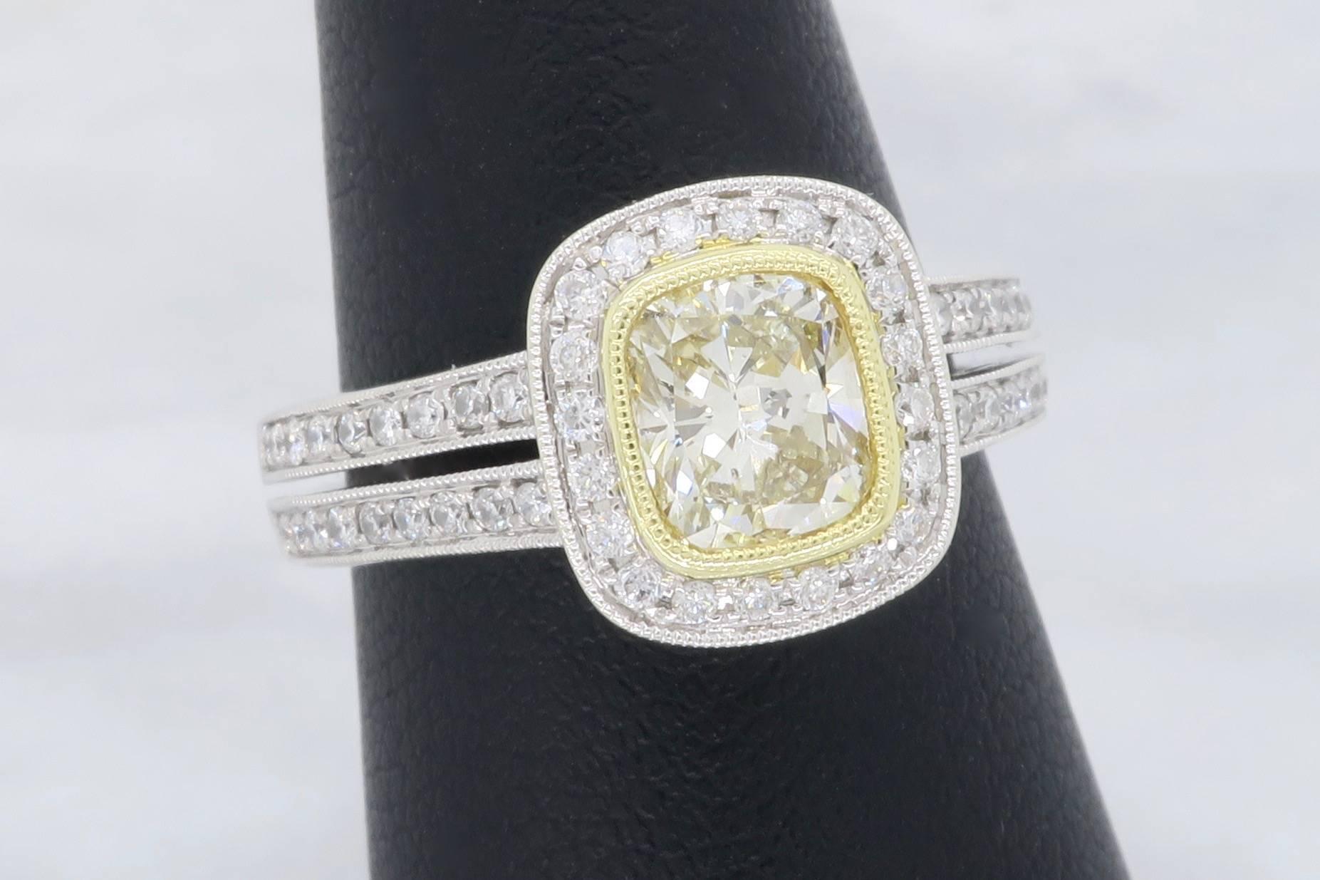 18 Karat Sylvie Light Yellow Diamond Halo Engagement Ring  1