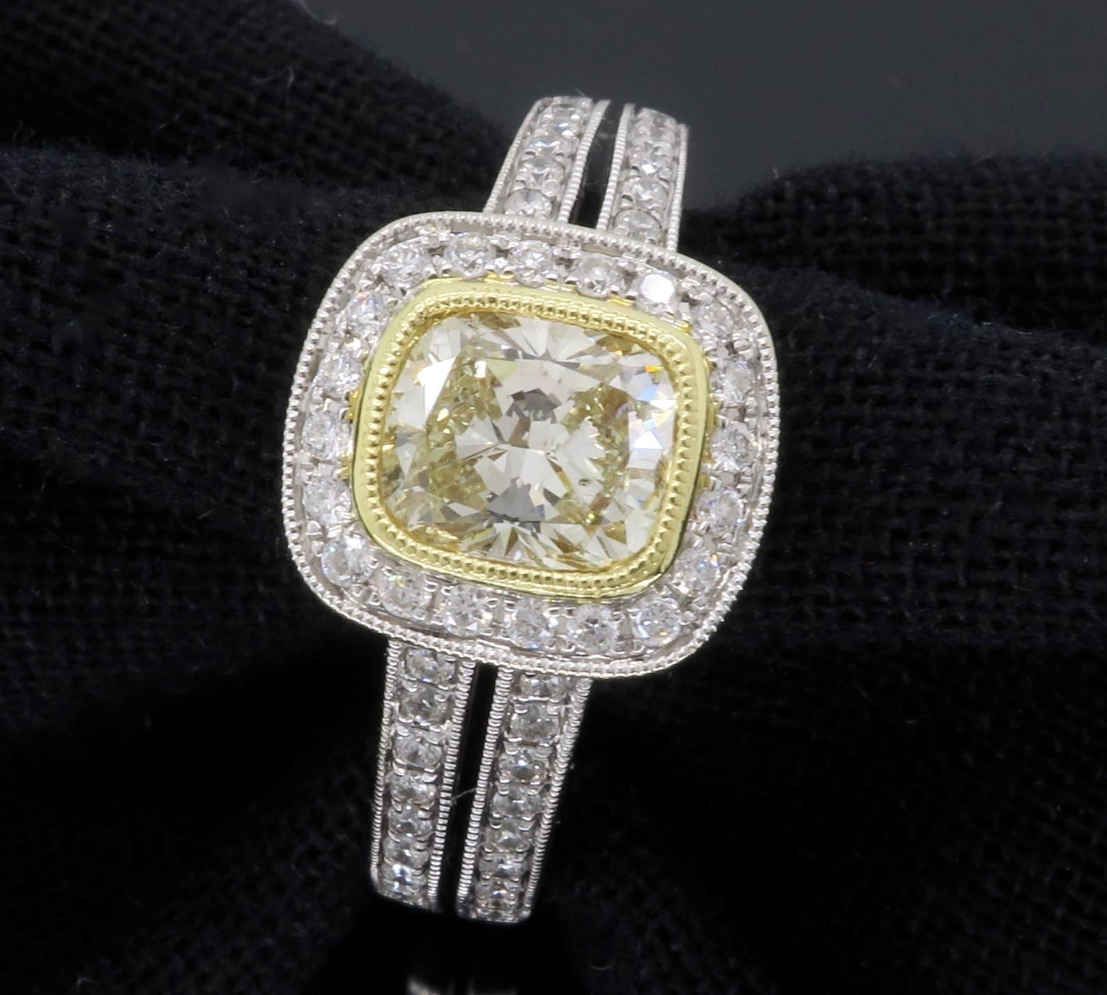 18 Karat Sylvie Light Yellow Diamond Halo Engagement Ring  2