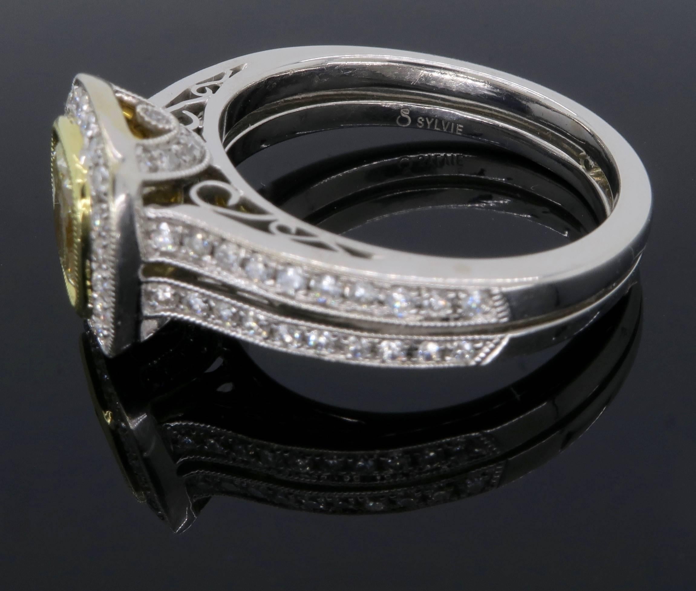 18 Karat Sylvie Light Yellow Diamond Halo Engagement Ring  5