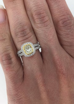 18 Karat Sylvie Light Yellow Diamond Halo Engagement Ring
