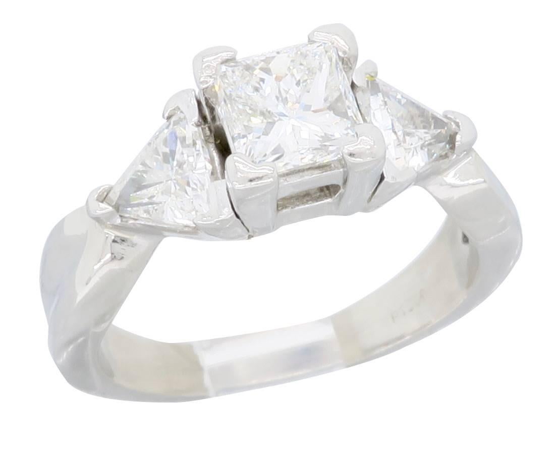 Princess Cut Platinum 1.24 Carat Three Stone Diamond Engagment Ring