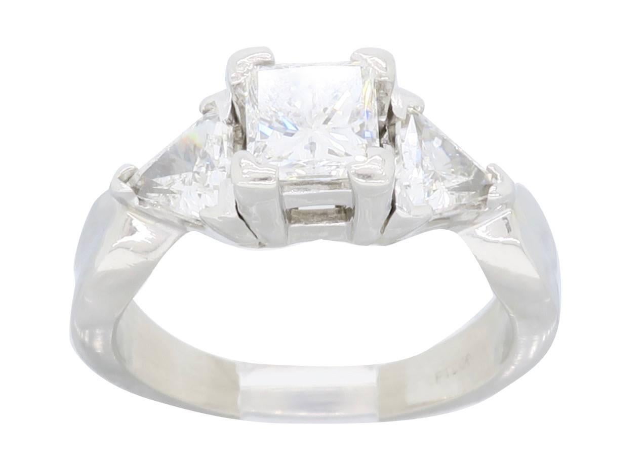 Women's Platinum 1.24 Carat Three Stone Diamond Engagment Ring