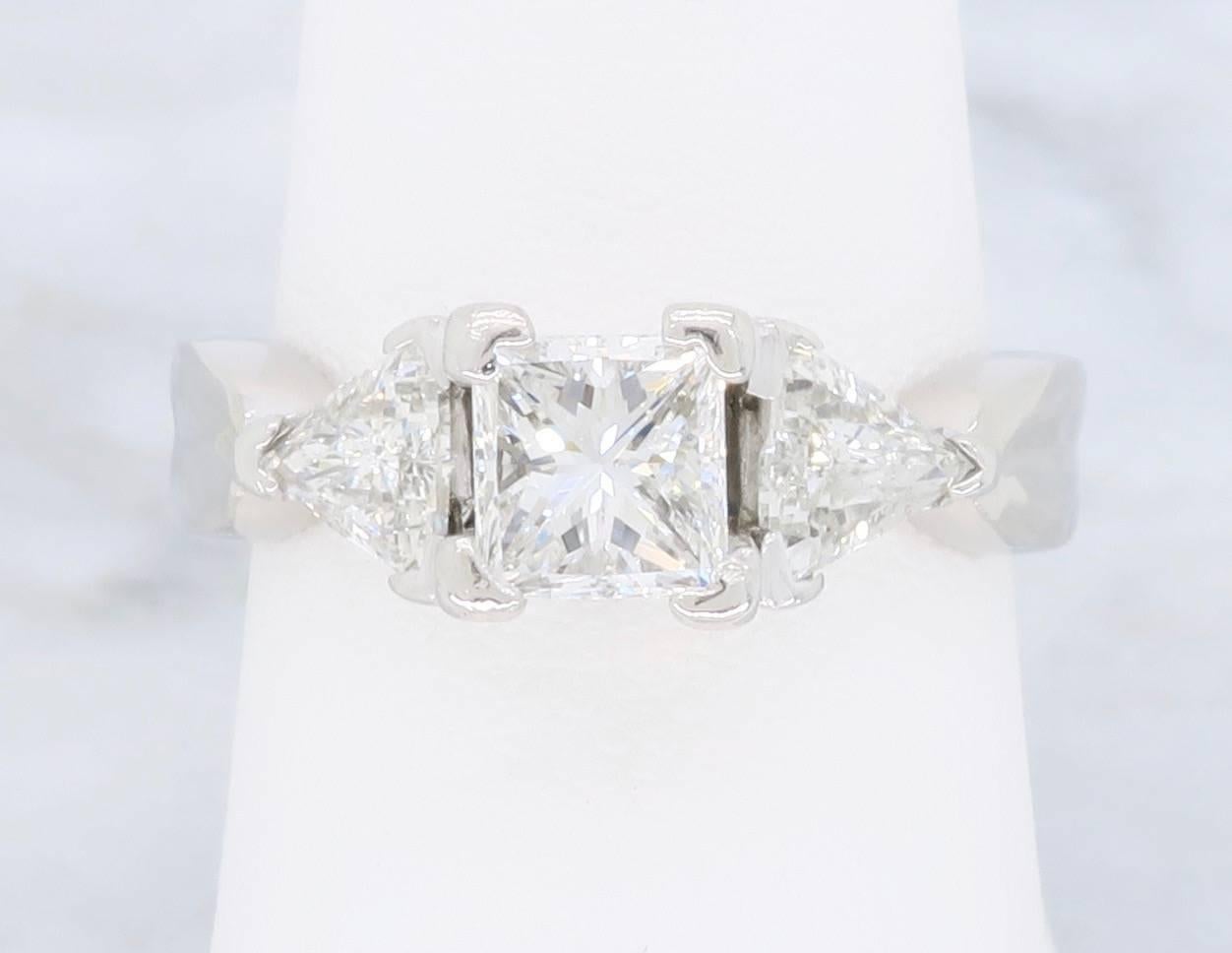 Platinum 1.24 Carat Three Stone Diamond Engagment Ring 2