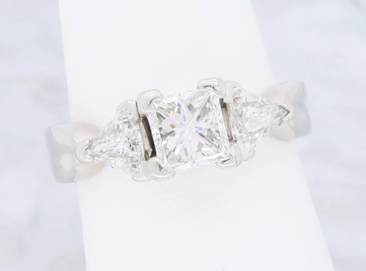 Platinum 1.24 Carat Three Stone Diamond Engagment Ring 3