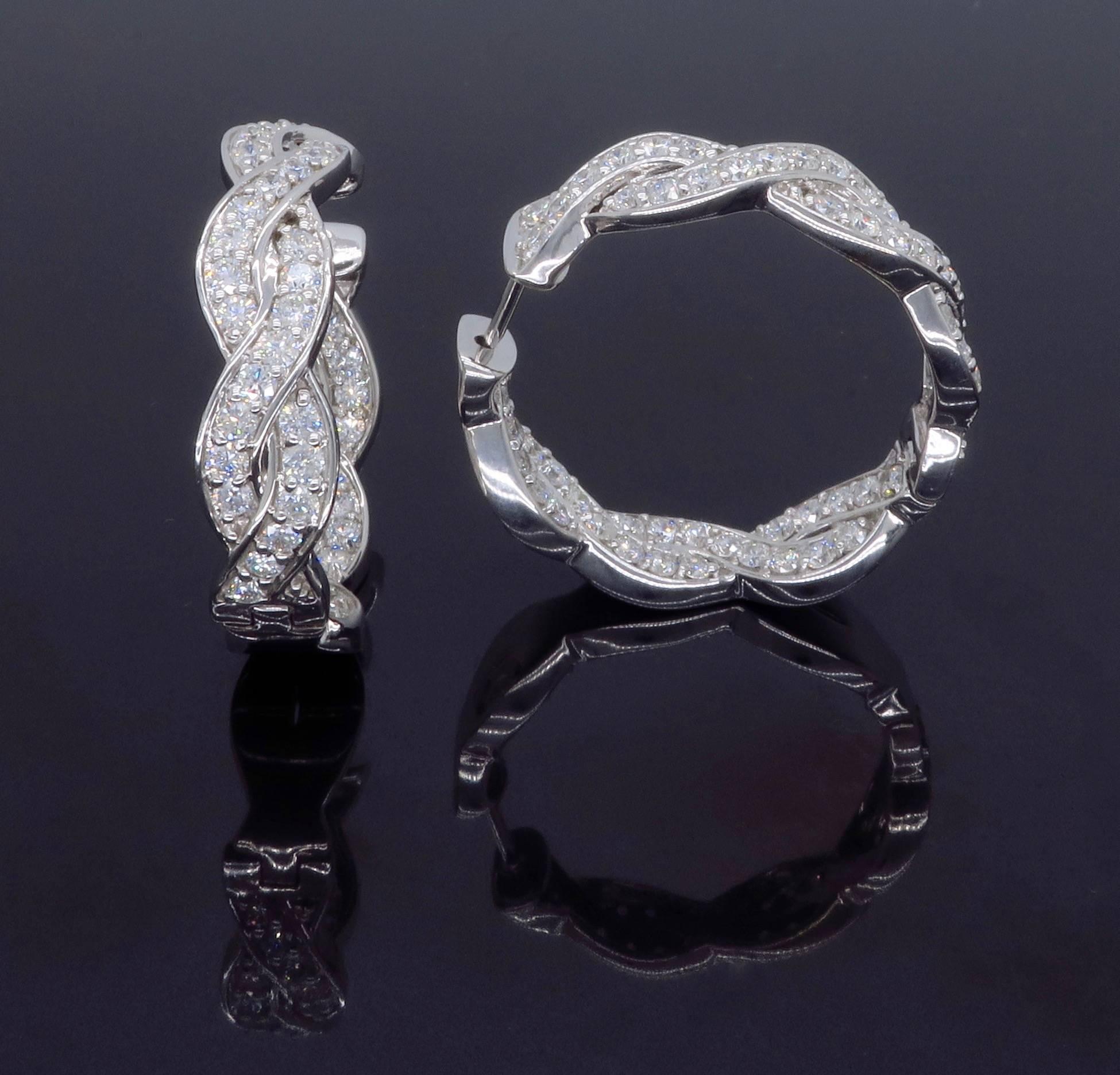 Diamond Inside-out Hoop Earrings In New Condition In Webster, NY