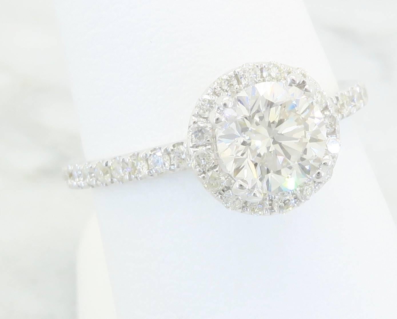 18 Karat White Gold Odelia Halo Diamond Engagement Ring  In New Condition In Webster, NY