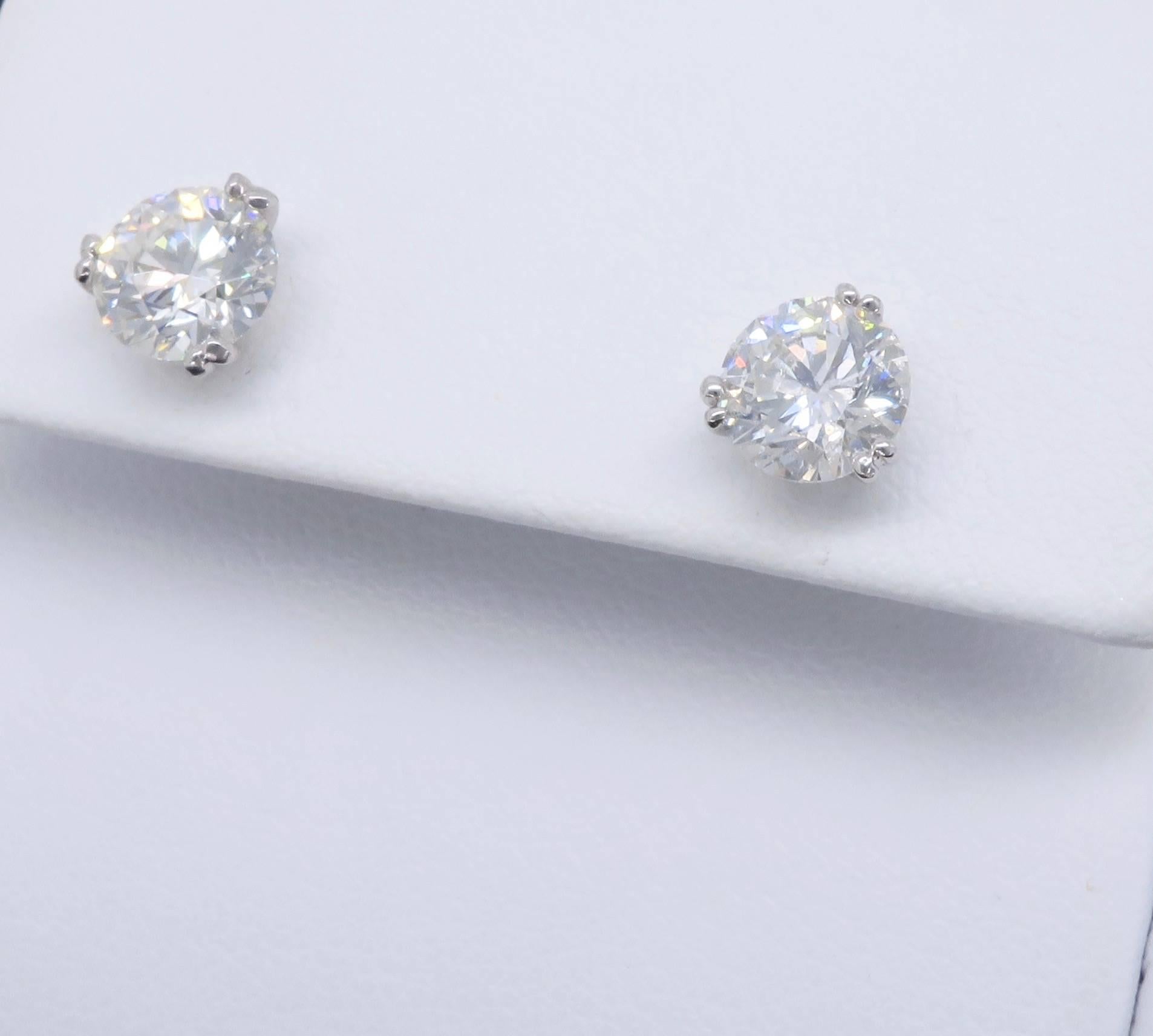 Women's or Men's Certified Double Prong Martini Diamond Platinum Stud Earrings