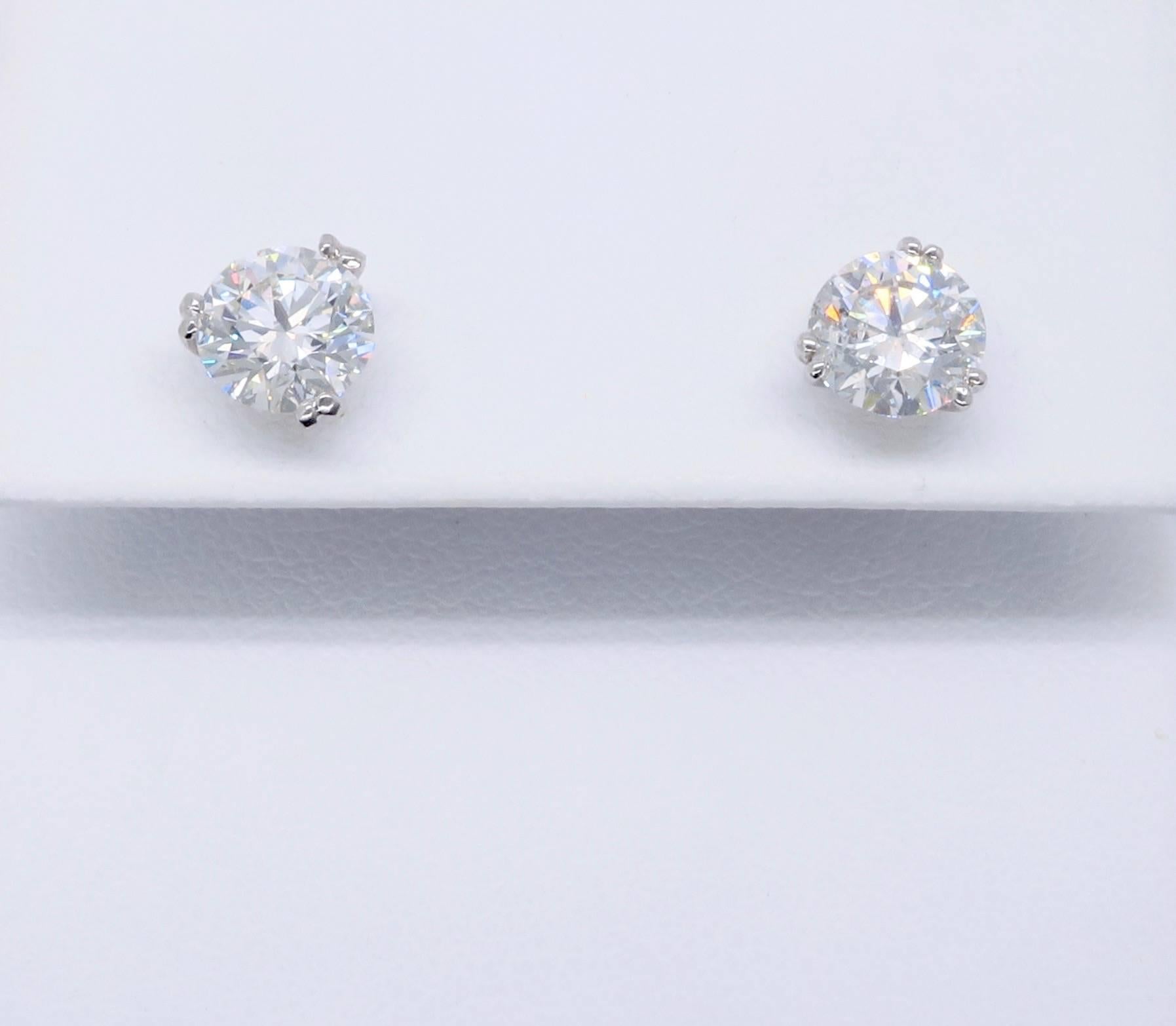 Certified Double Prong Martini Diamond Platinum Stud Earrings 2