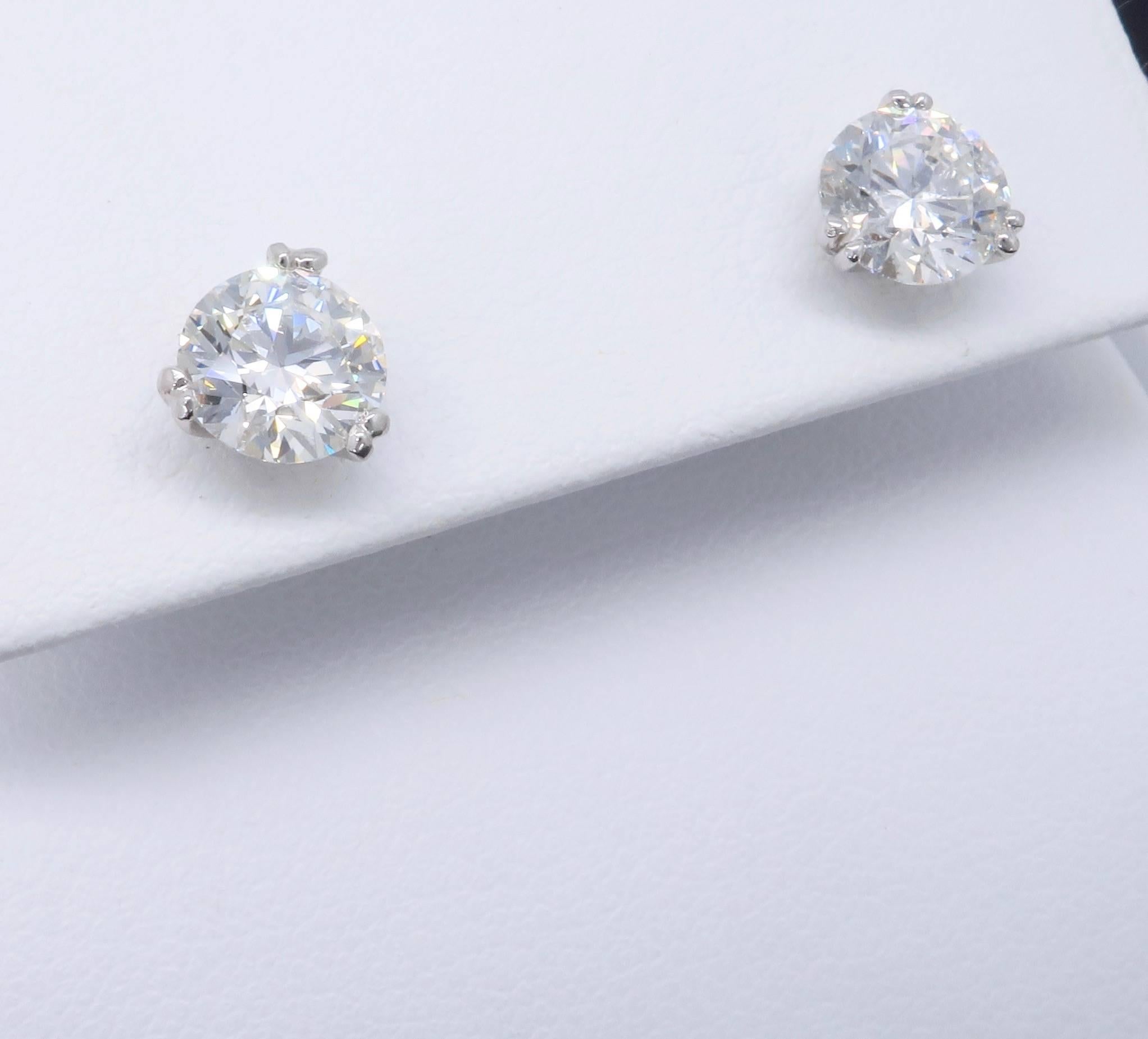 Certified Double Prong Martini Diamond Platinum Stud Earrings 3
