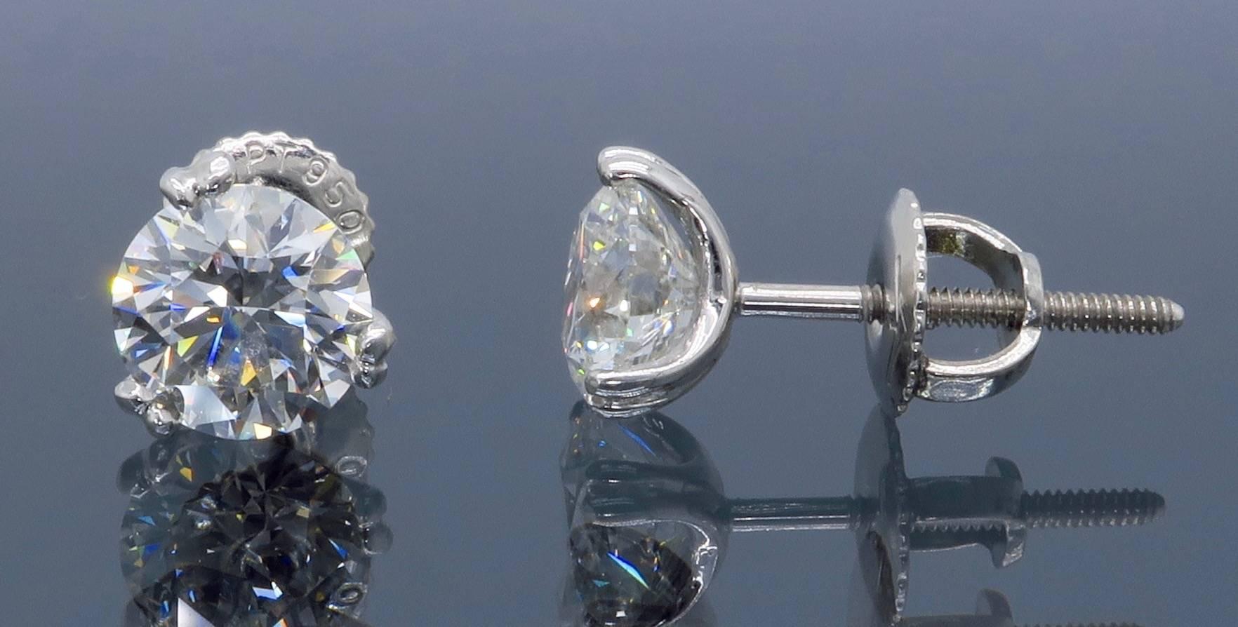 Certified Double Prong Martini Diamond Platinum Stud Earrings 5