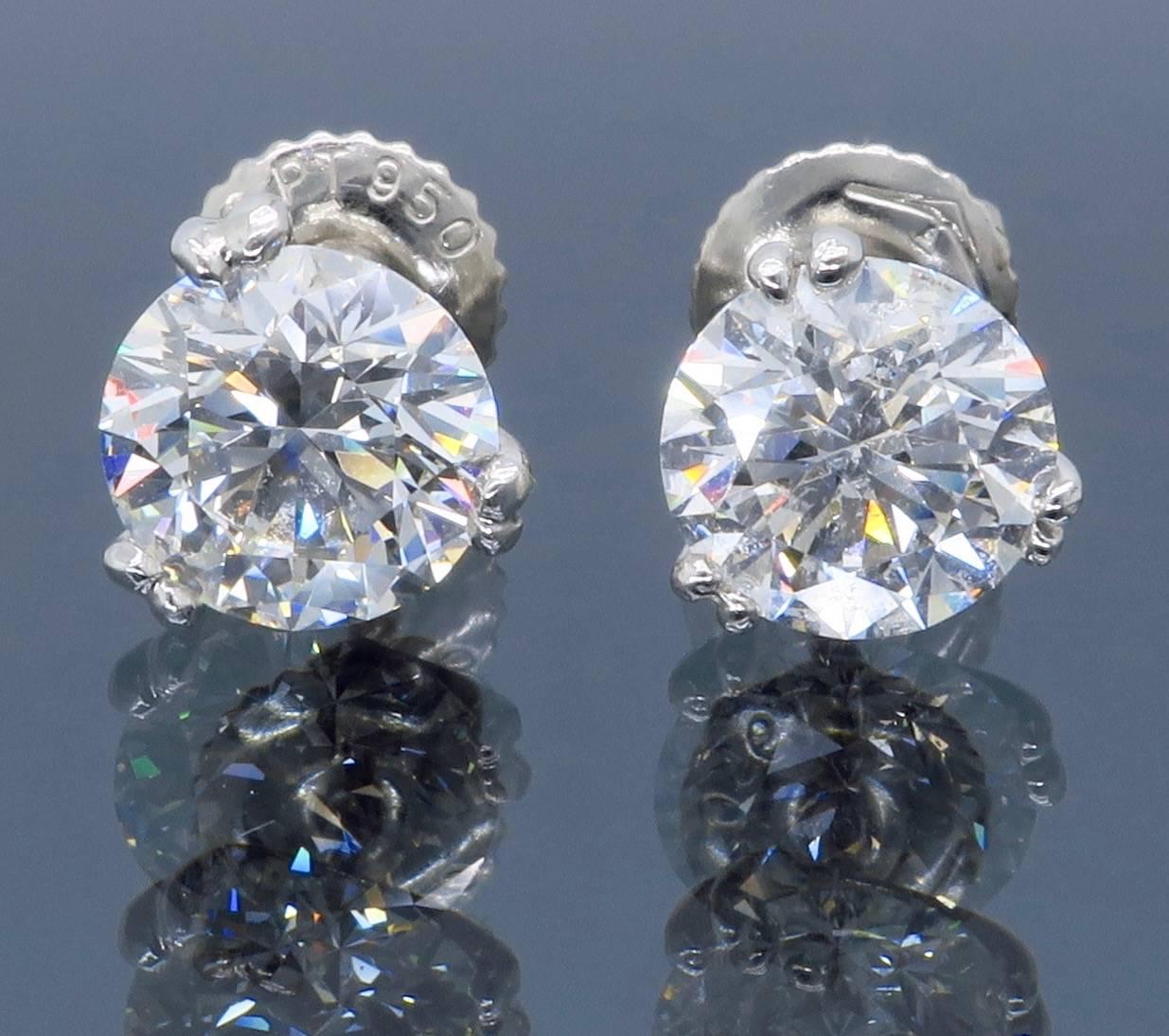 Certified Double Prong Martini Diamond Platinum Stud Earrings 6