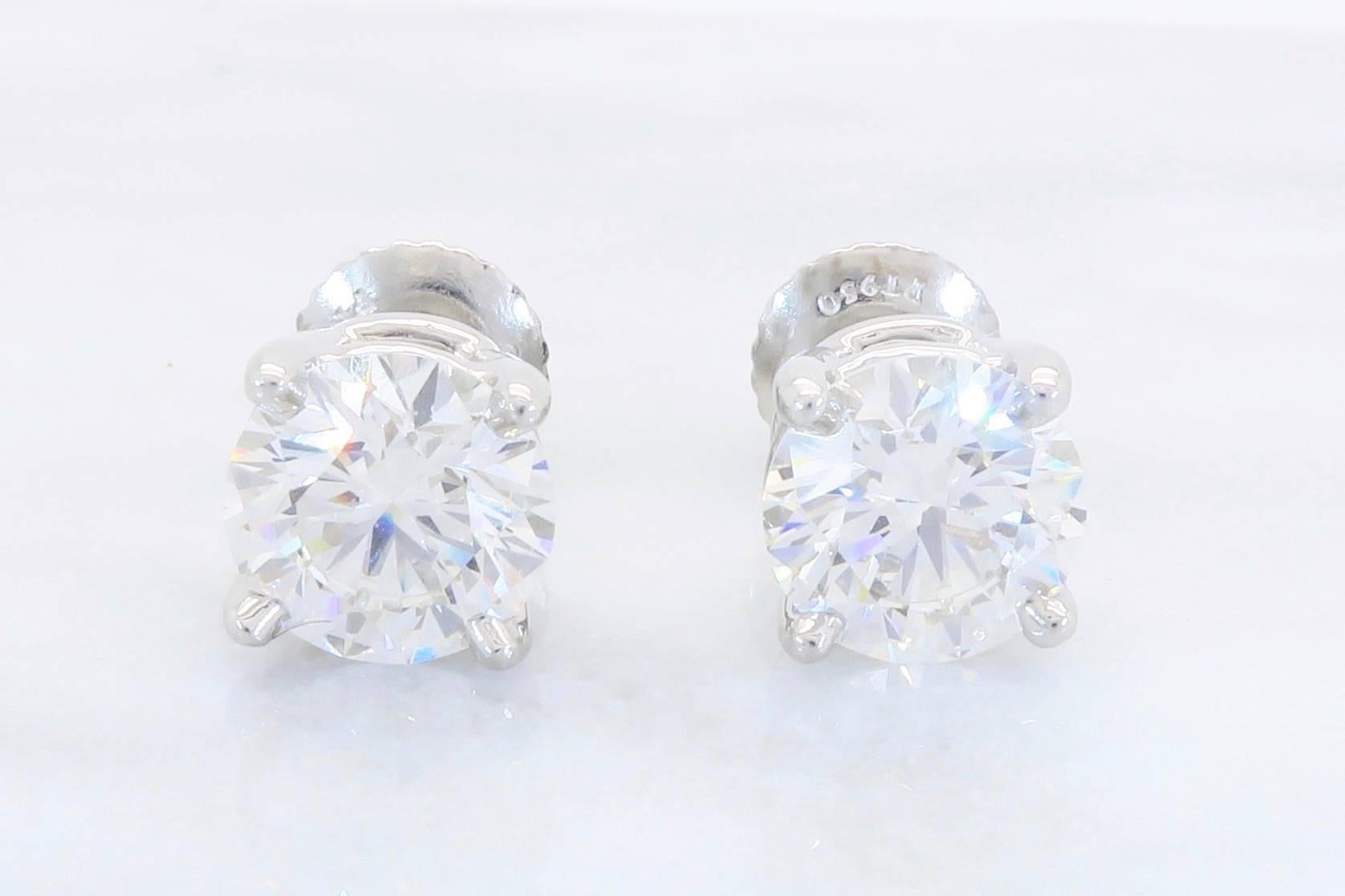 Tiffany & Co. Diamond Platinum Stud Earrings In Excellent Condition In Webster, NY