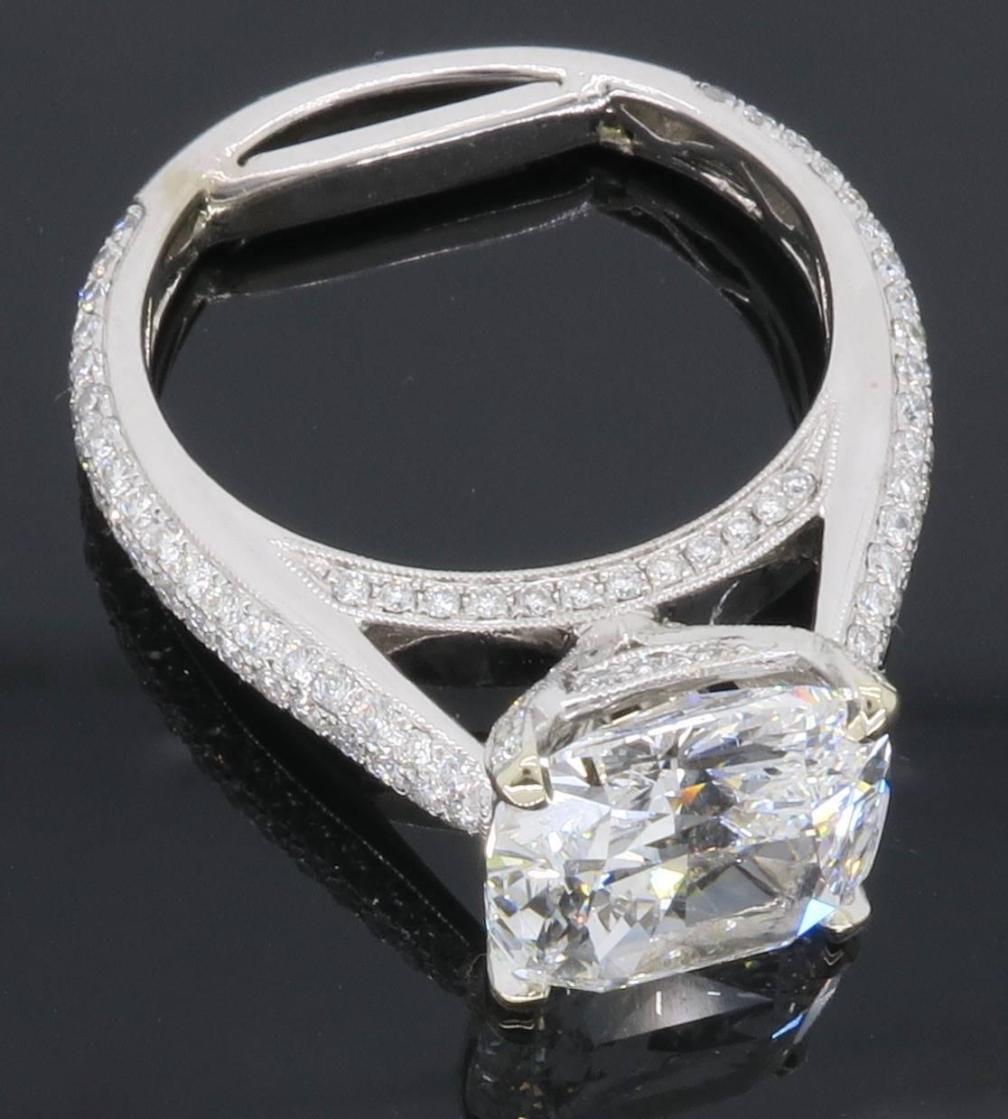 GIA Certified 4.11 Carat Cushion Cut Diamond Engagement Ring 5