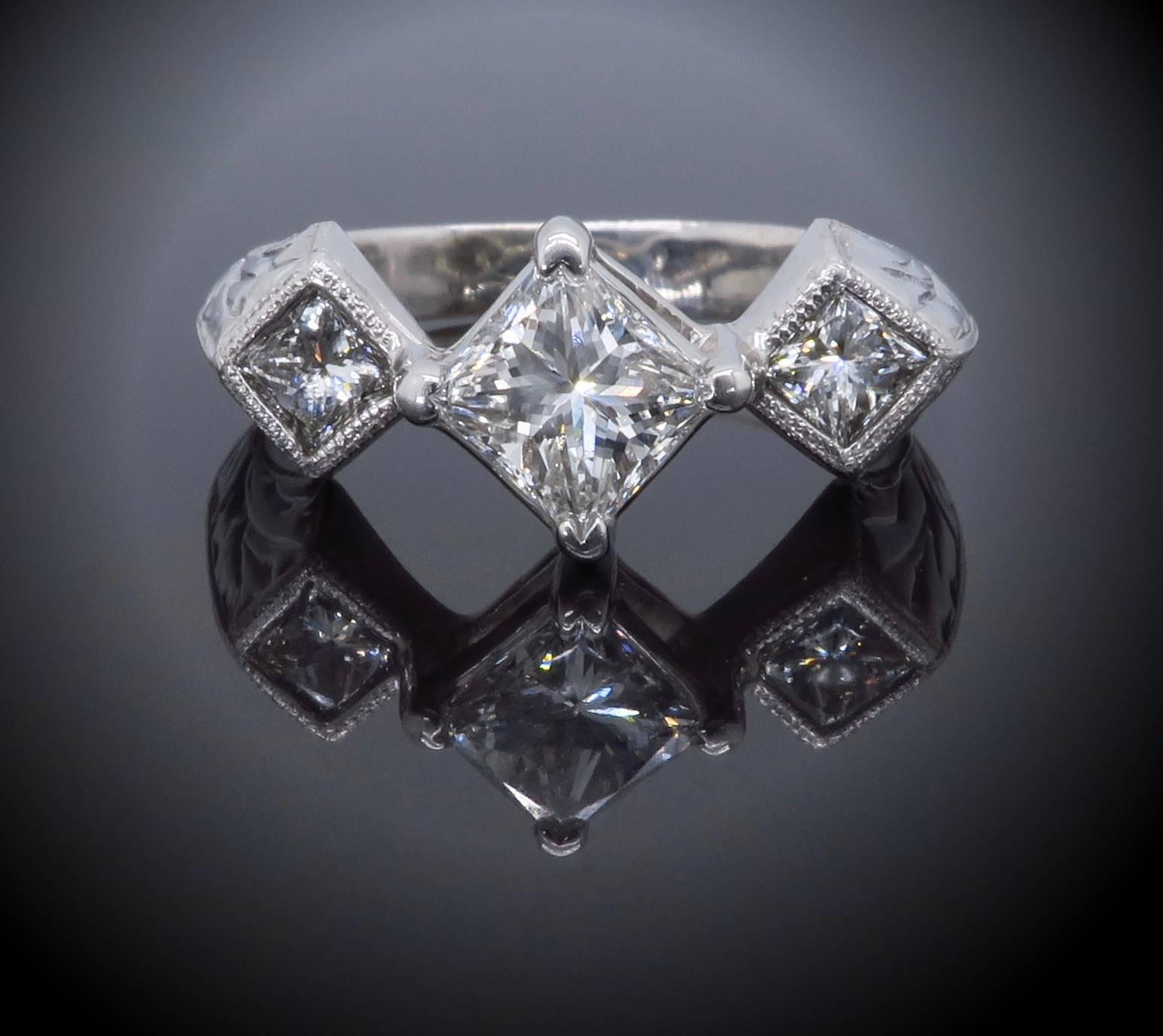 Women's or Men's 1.25 Carat Diamond Three-Stone Ring