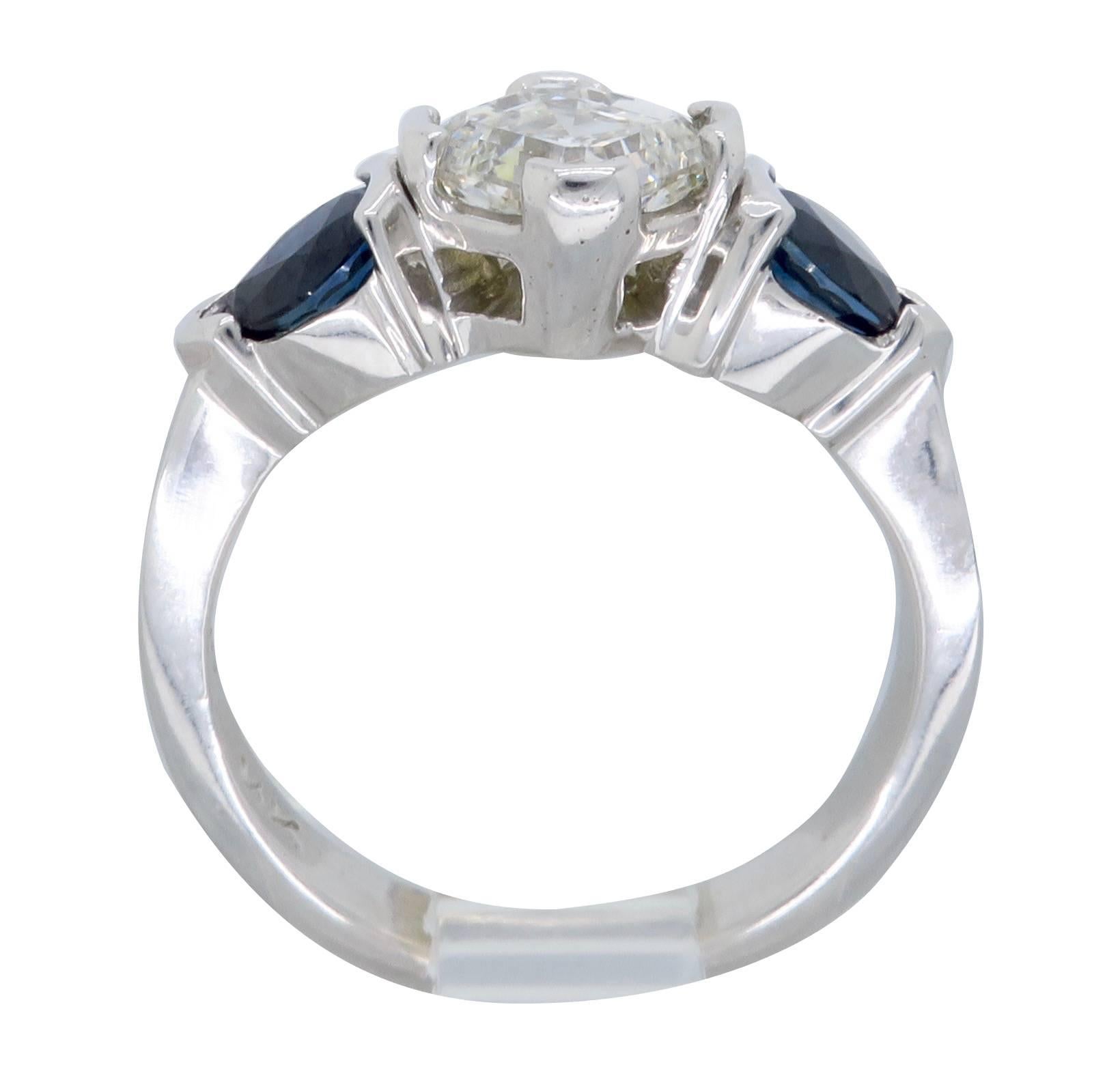 Asscher Cut Diamond and Sapphire Three-Stone Engagement Ring 1