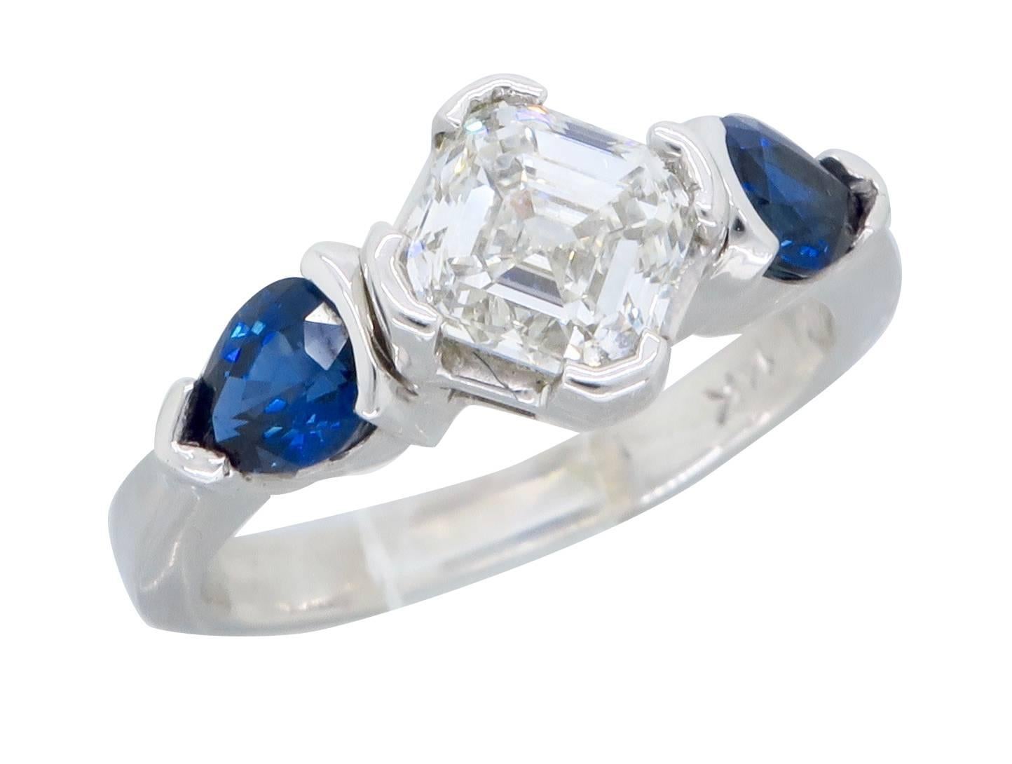 Asscher Cut Diamond and Sapphire Three-Stone Engagement Ring 2