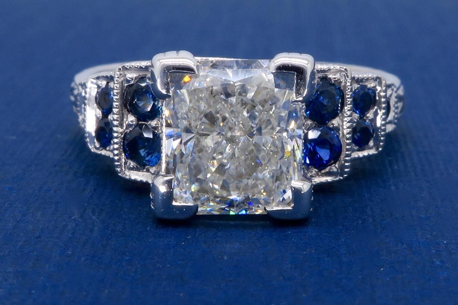 1.40 Carat Princess Cut Diamond and Sapphire Ring 5