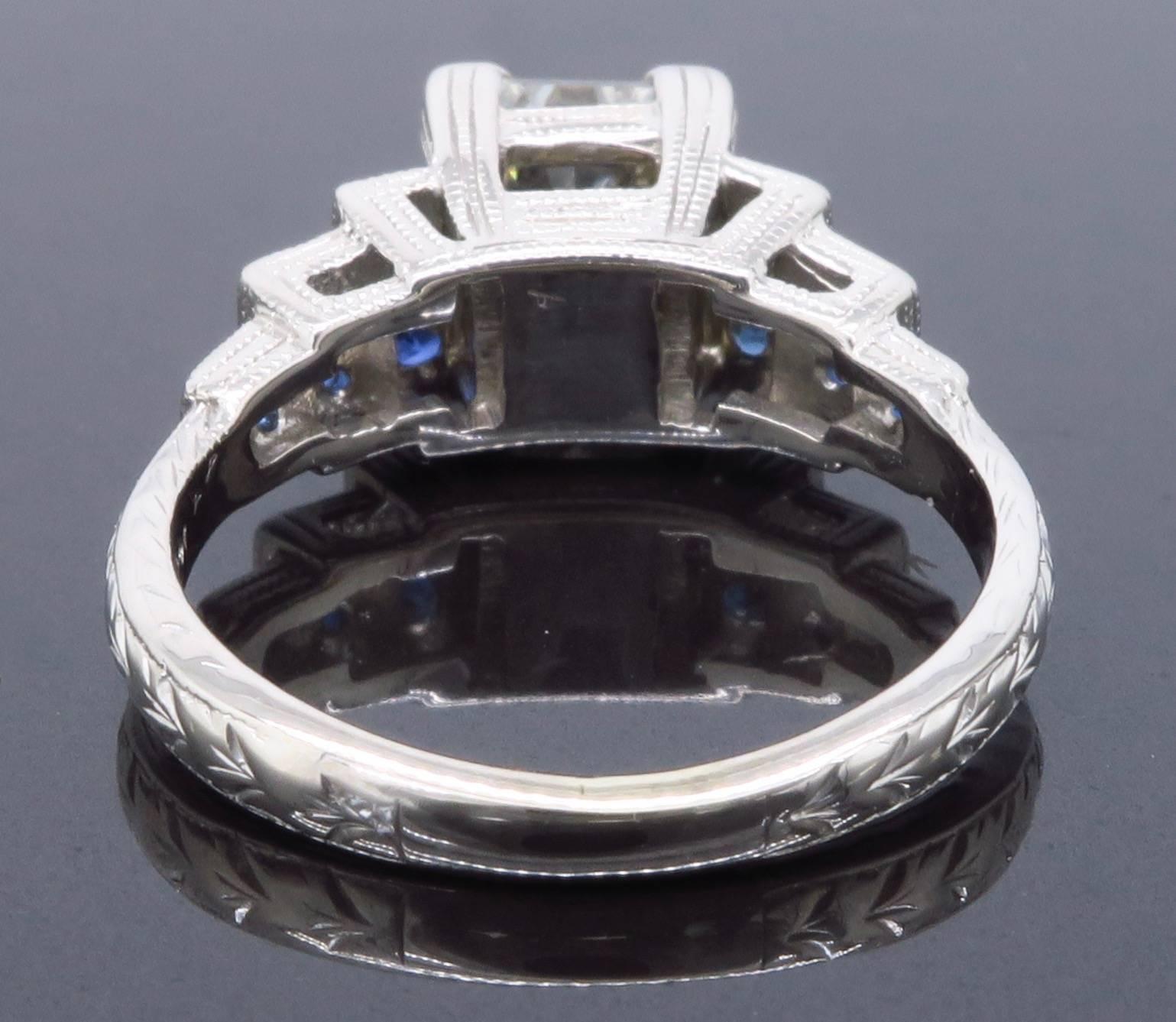 1.40 Carat Princess Cut Diamond and Sapphire Ring 2