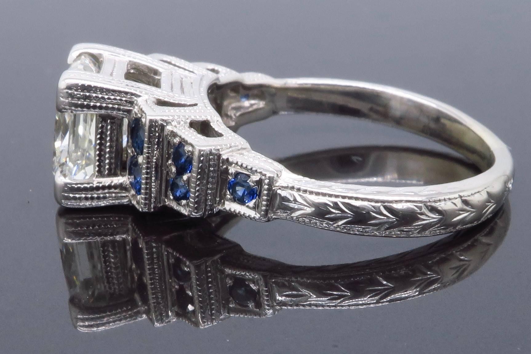 1.40 Carat Princess Cut Diamond and Sapphire Ring 1