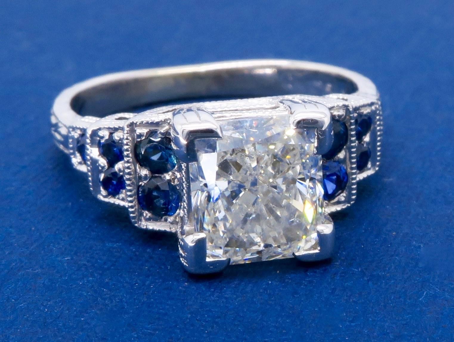 1.40 Carat Princess Cut Diamond and Sapphire Ring 6