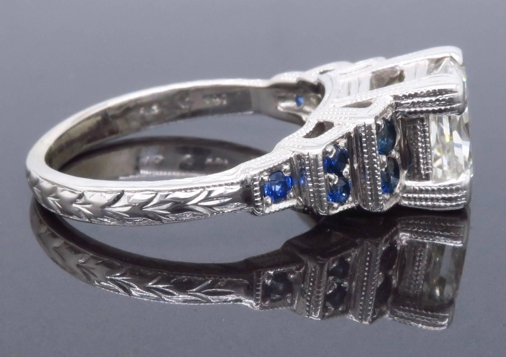 1.40 Carat Princess Cut Diamond and Sapphire Ring 3
