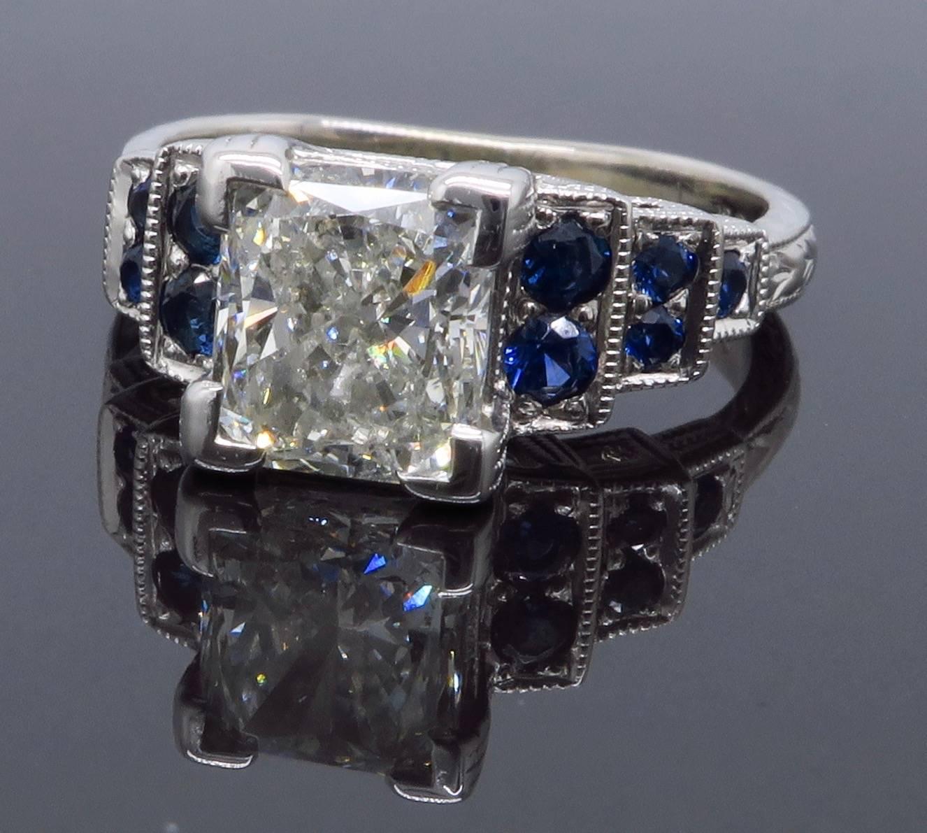 Women's 1.40 Carat Princess Cut Diamond and Sapphire Ring