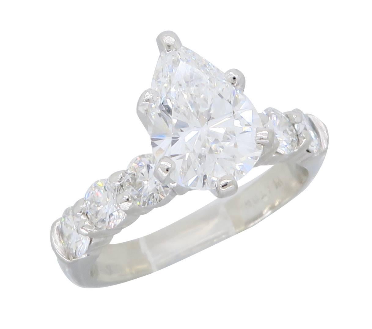 Women's GIA Certified 1.37 Carat Pear Shape Diamond Engagement Ring