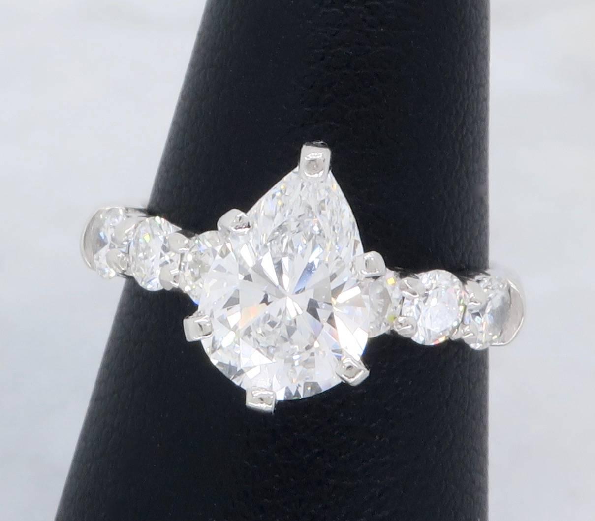 GIA Certified 1.37 Carat Pear Shape Diamond Engagement Ring 1