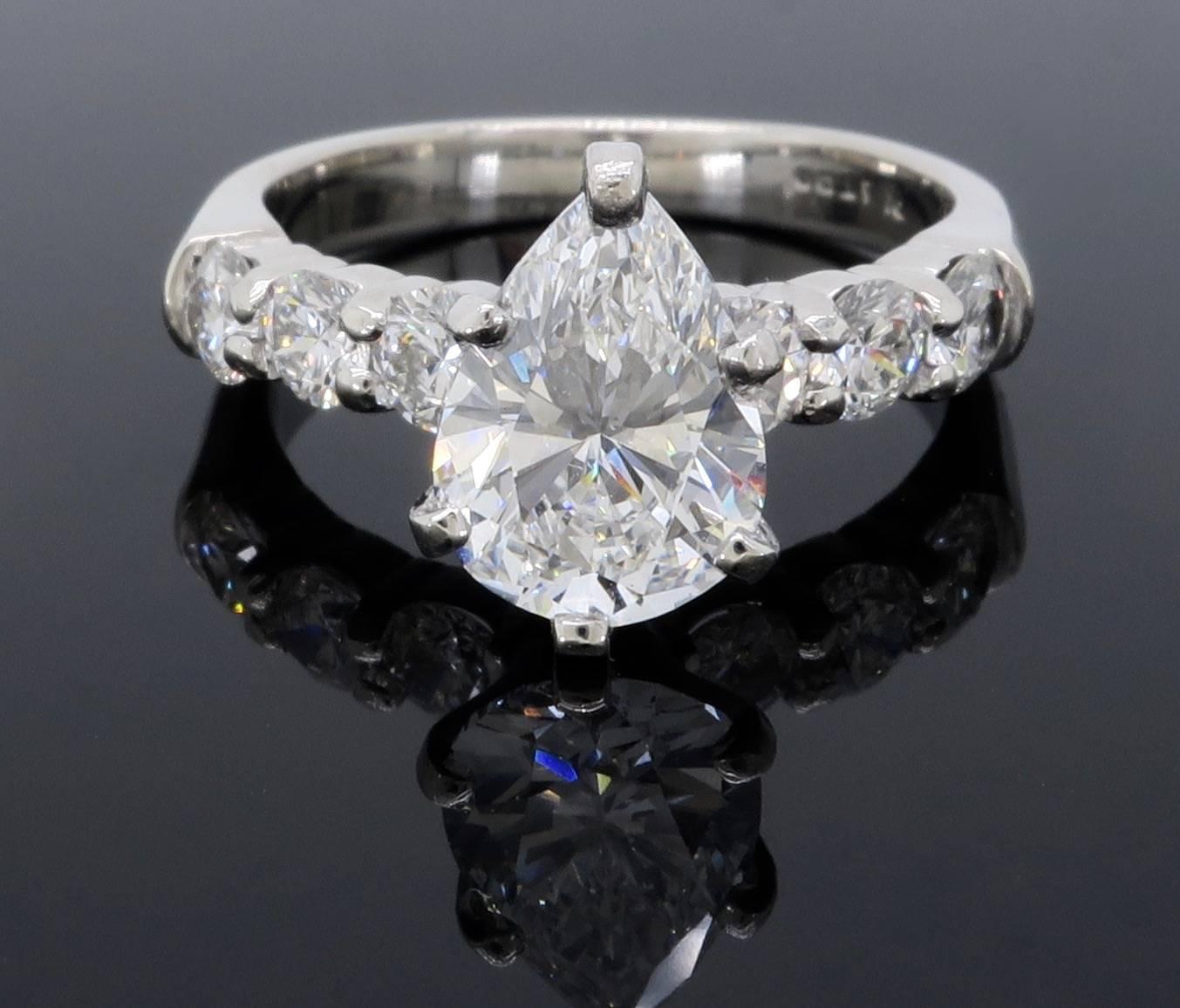 GIA Certified 1.37 Carat Pear Shape Diamond Engagement Ring 3