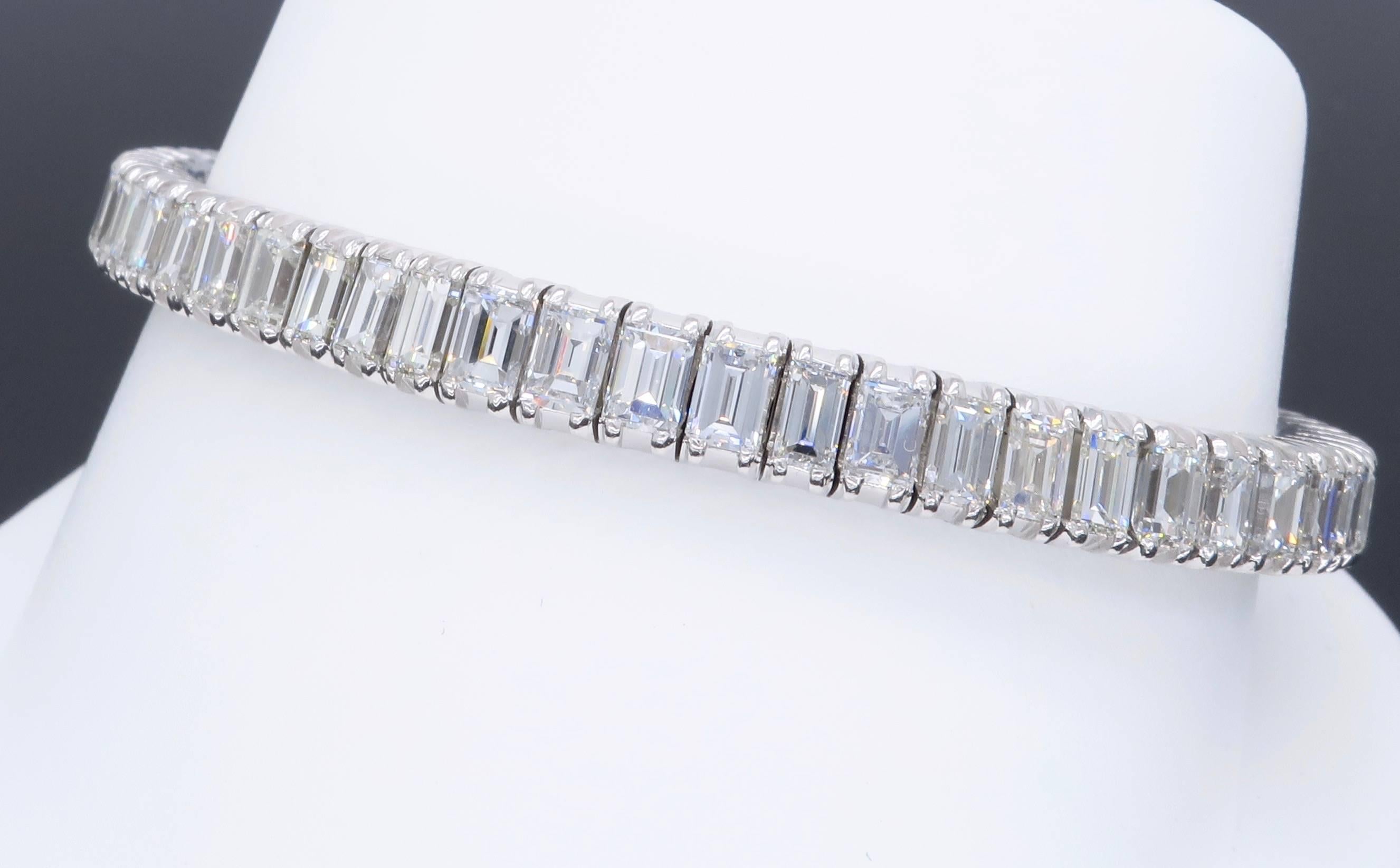 12.00 Carat Emerald Cut Diamond Platinum Line Bracelet 4