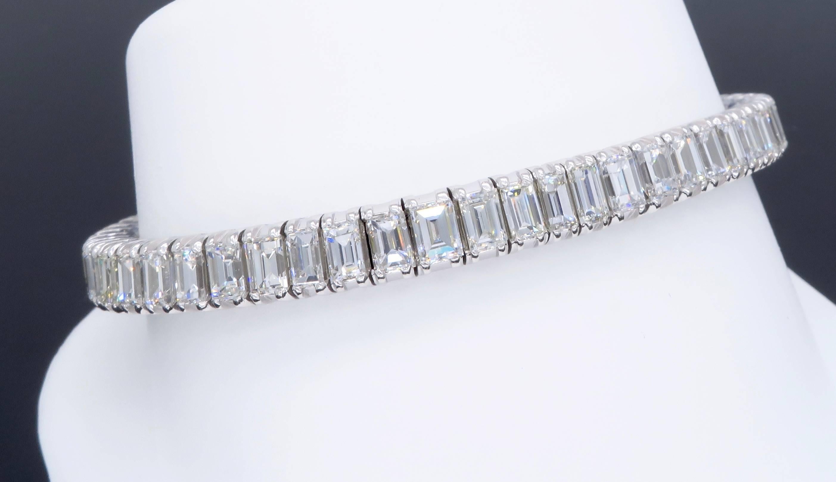 12.00 Carat Emerald Cut Diamond Platinum Line Bracelet 5