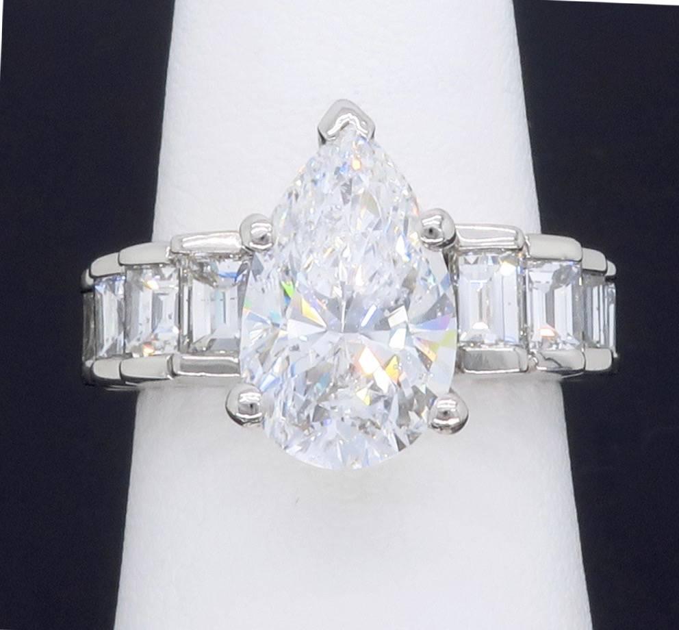 2.62 Carat Pear Cut Diamond Platinum Engagement Ring  5