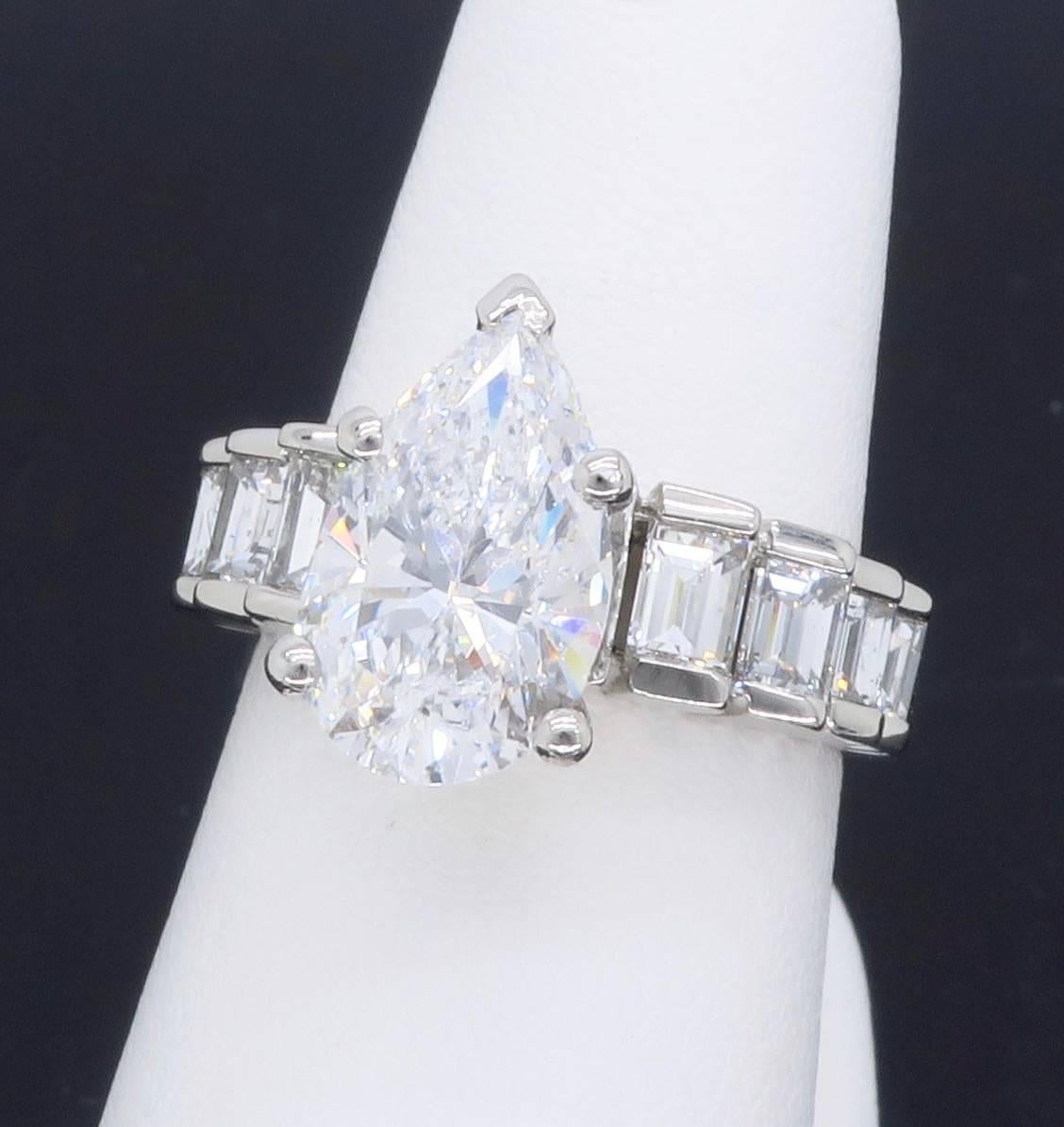 2.62 Carat Pear Cut Diamond Platinum Engagement Ring  6