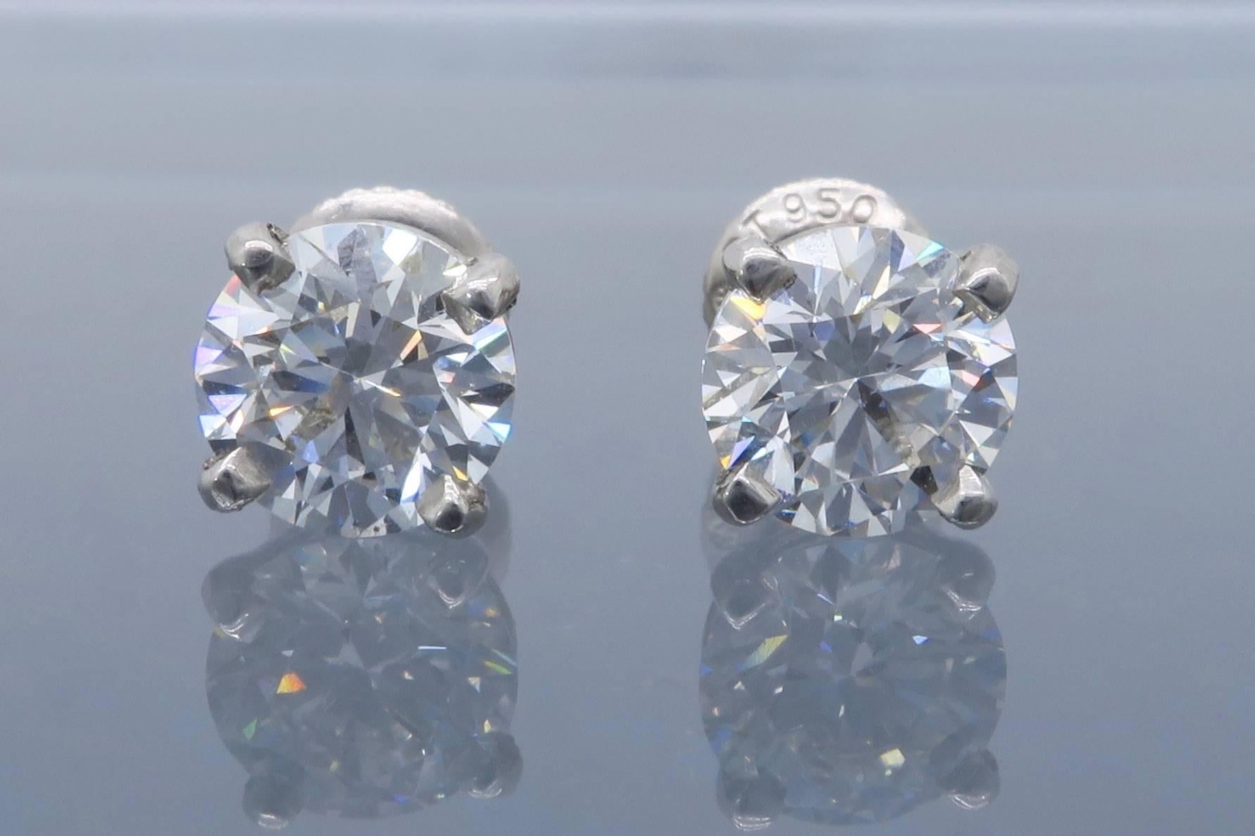Certified Hearts on Fire Diamond Stud Earrings in Platinum  1