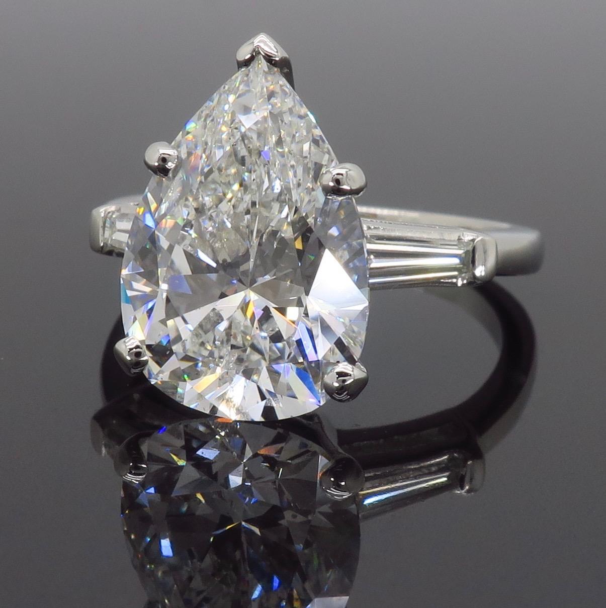 GIA Certified 4.83 Carat Pear Shaped Diamond Engagement Ring in Platinum In Excellent Condition In Webster, NY